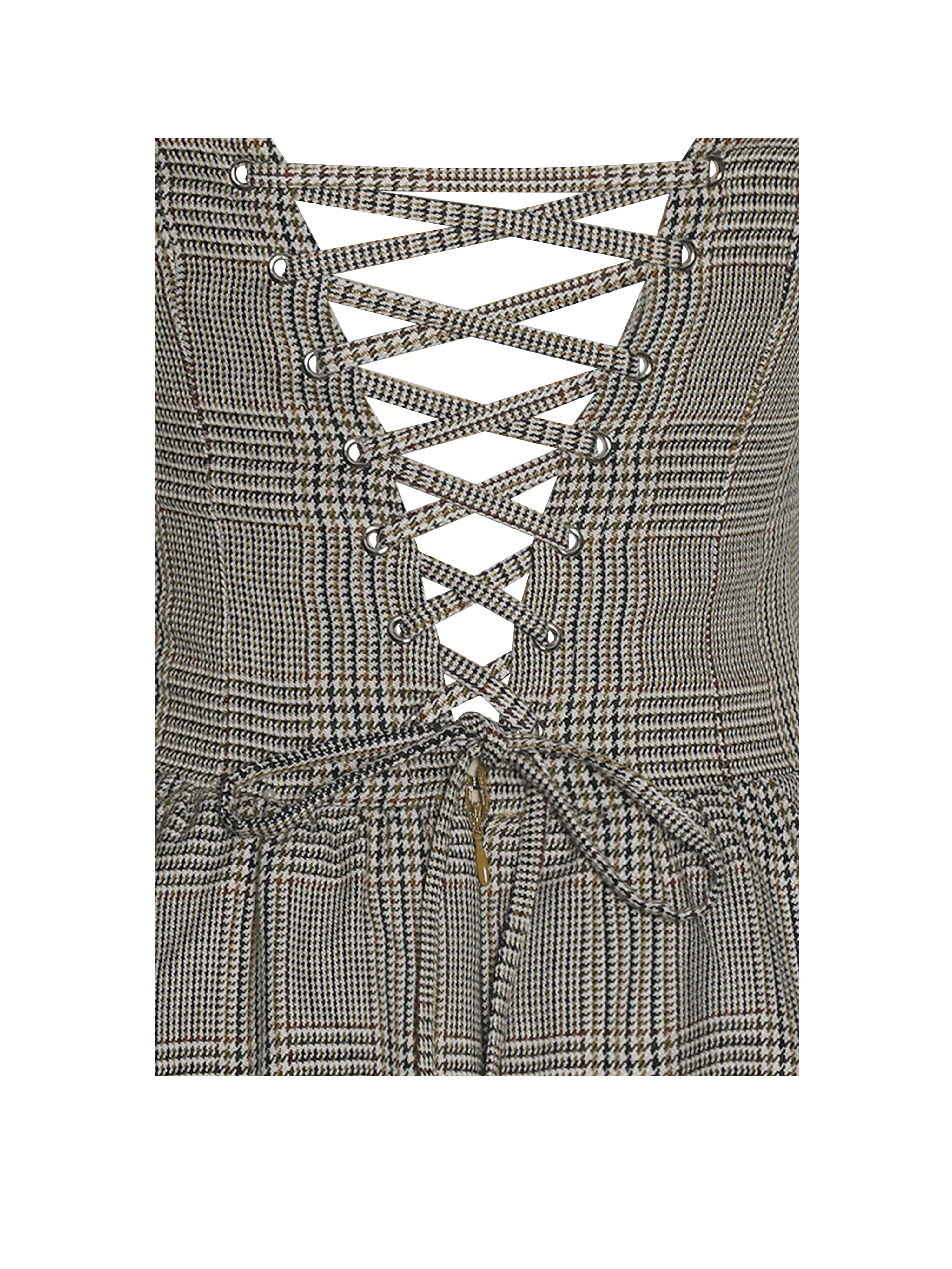 Dacia Plaid Halter Lace-up Bubble Mini Dress