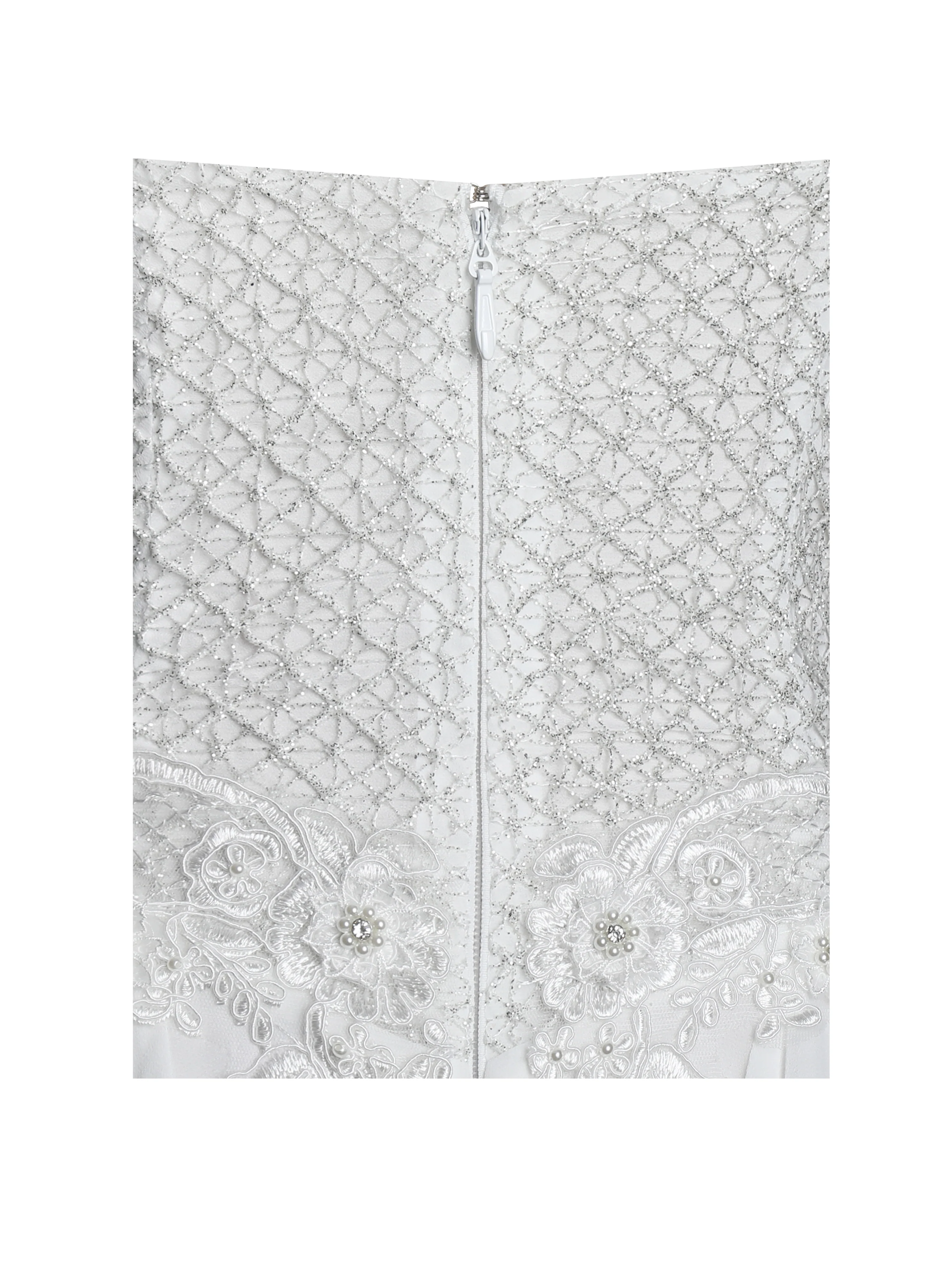 Fabiola Lace Trim Silver Net Top Mini Flare Chiffon Dress