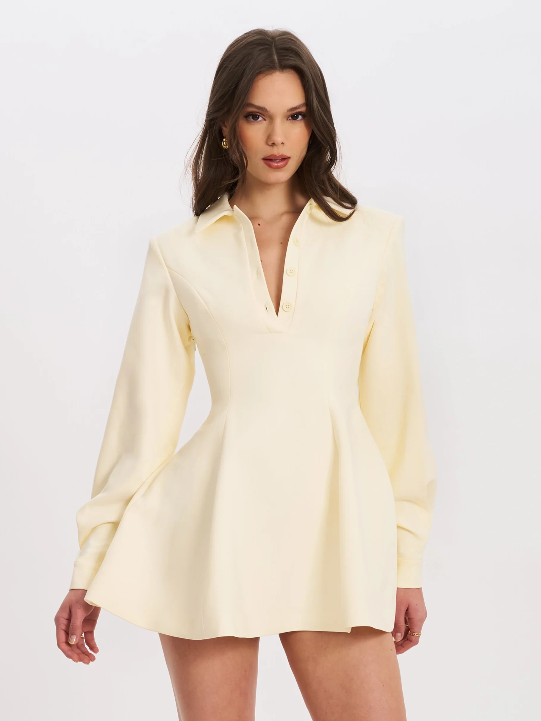 Obelia Off White Long Sleeve Polo Mini Dress