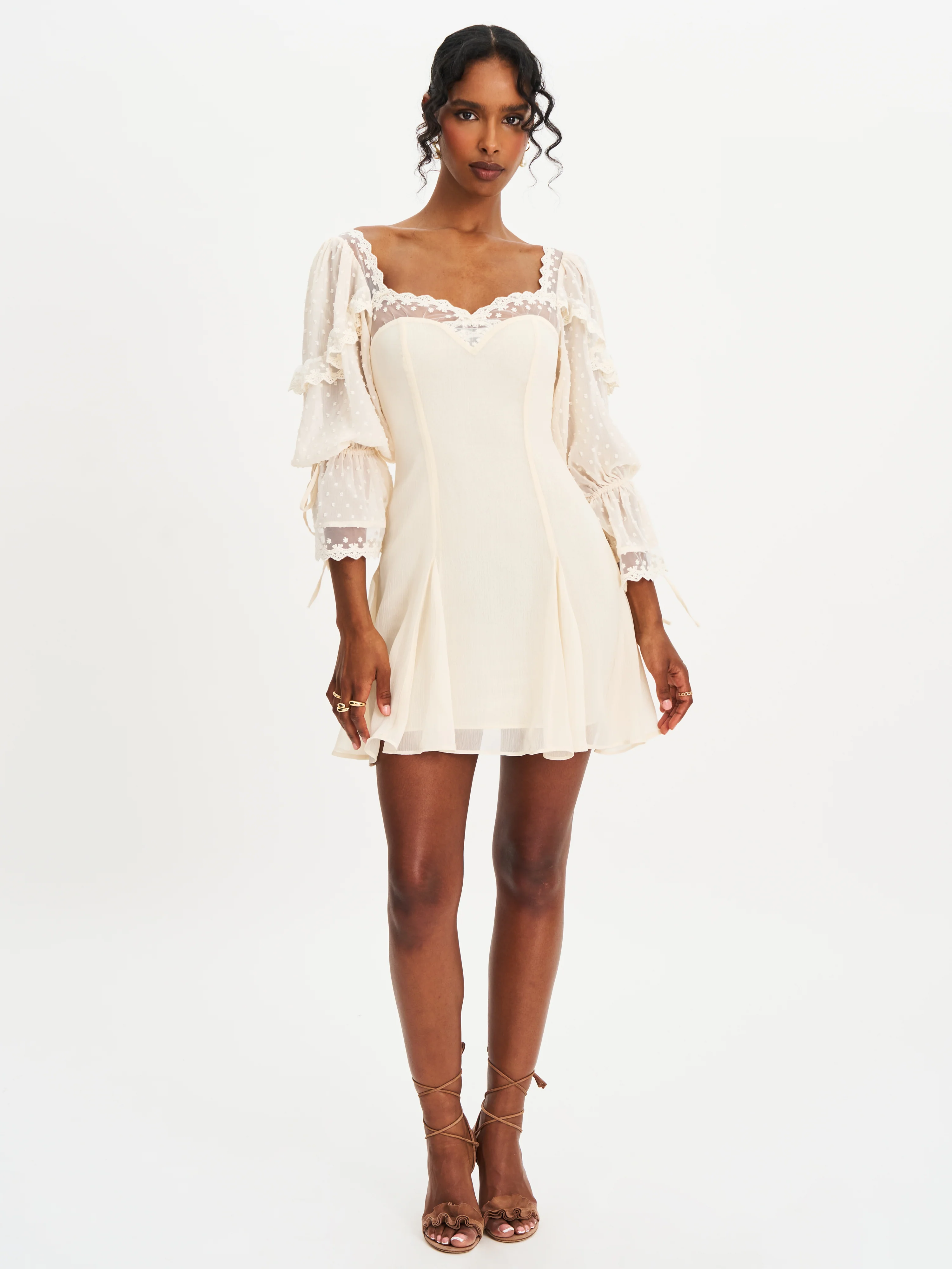 Zakira Lace Trim Half Sleeve Mini Dress