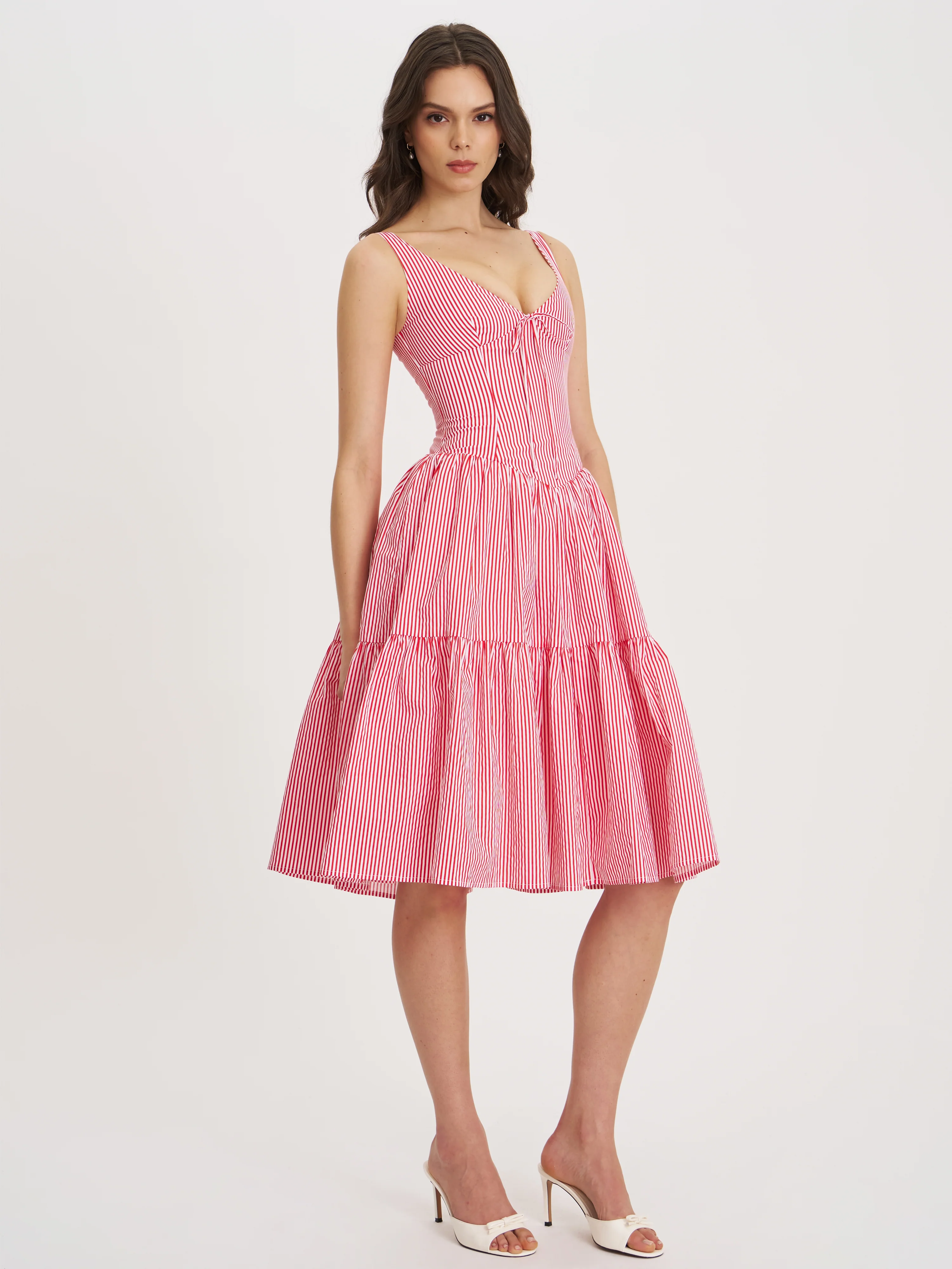 Oceana Red Candy Stripe Drop Waist Midi Dress