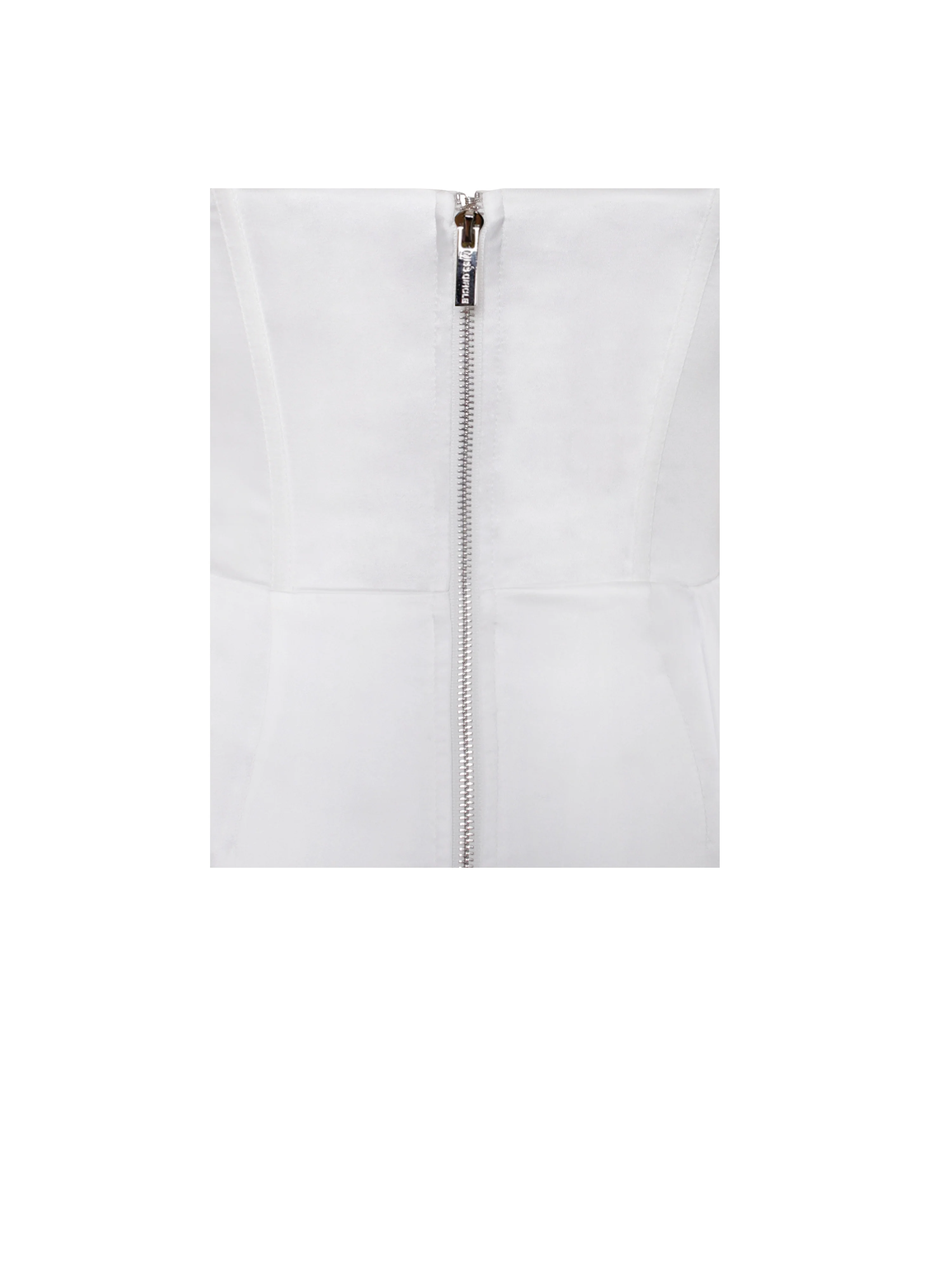 Vanity White Satin High Slit Draping Corset Gown With Crystals