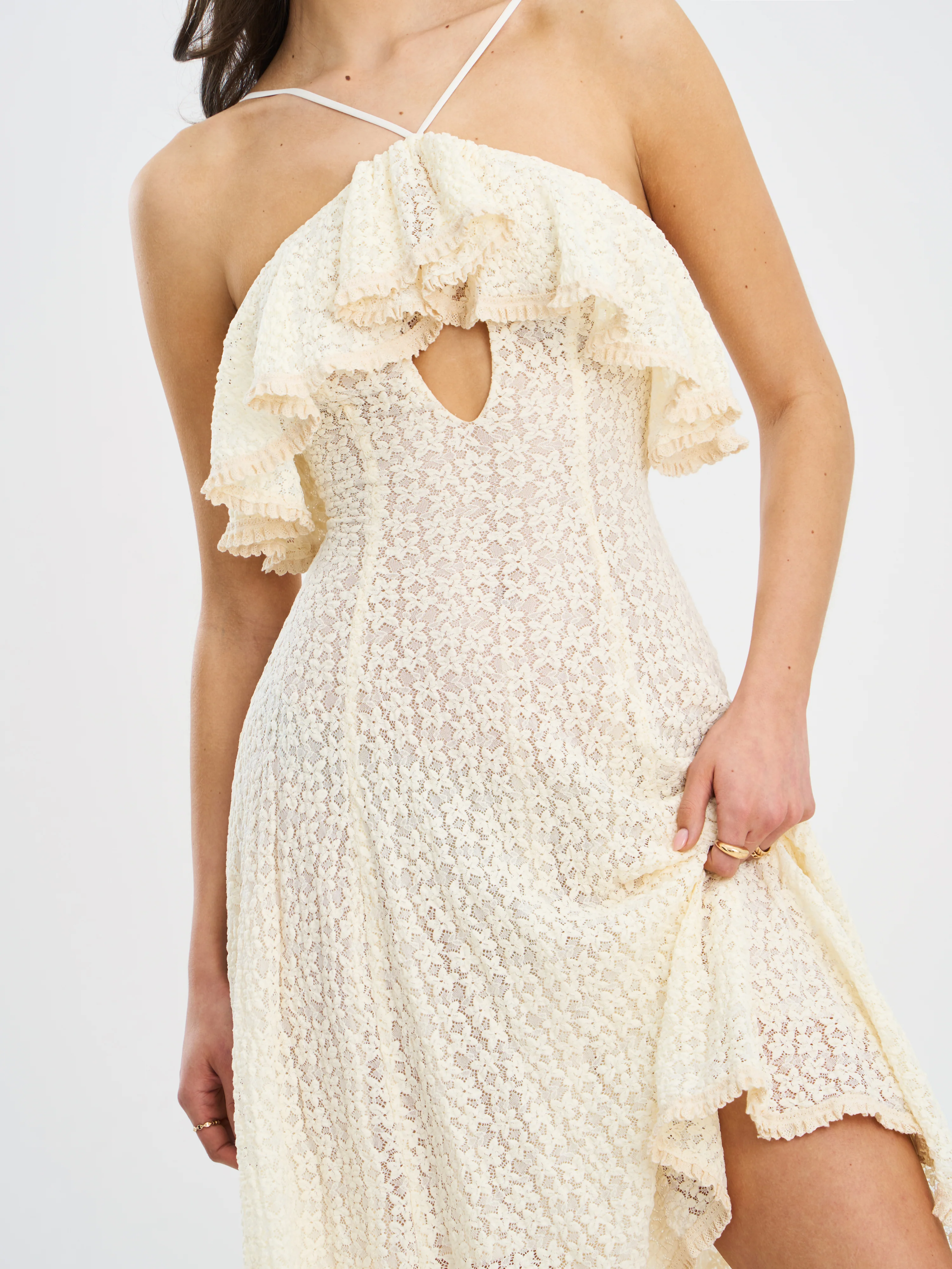 Idra Lace Trim Sleeveless Crochet Midi Trailing Dress