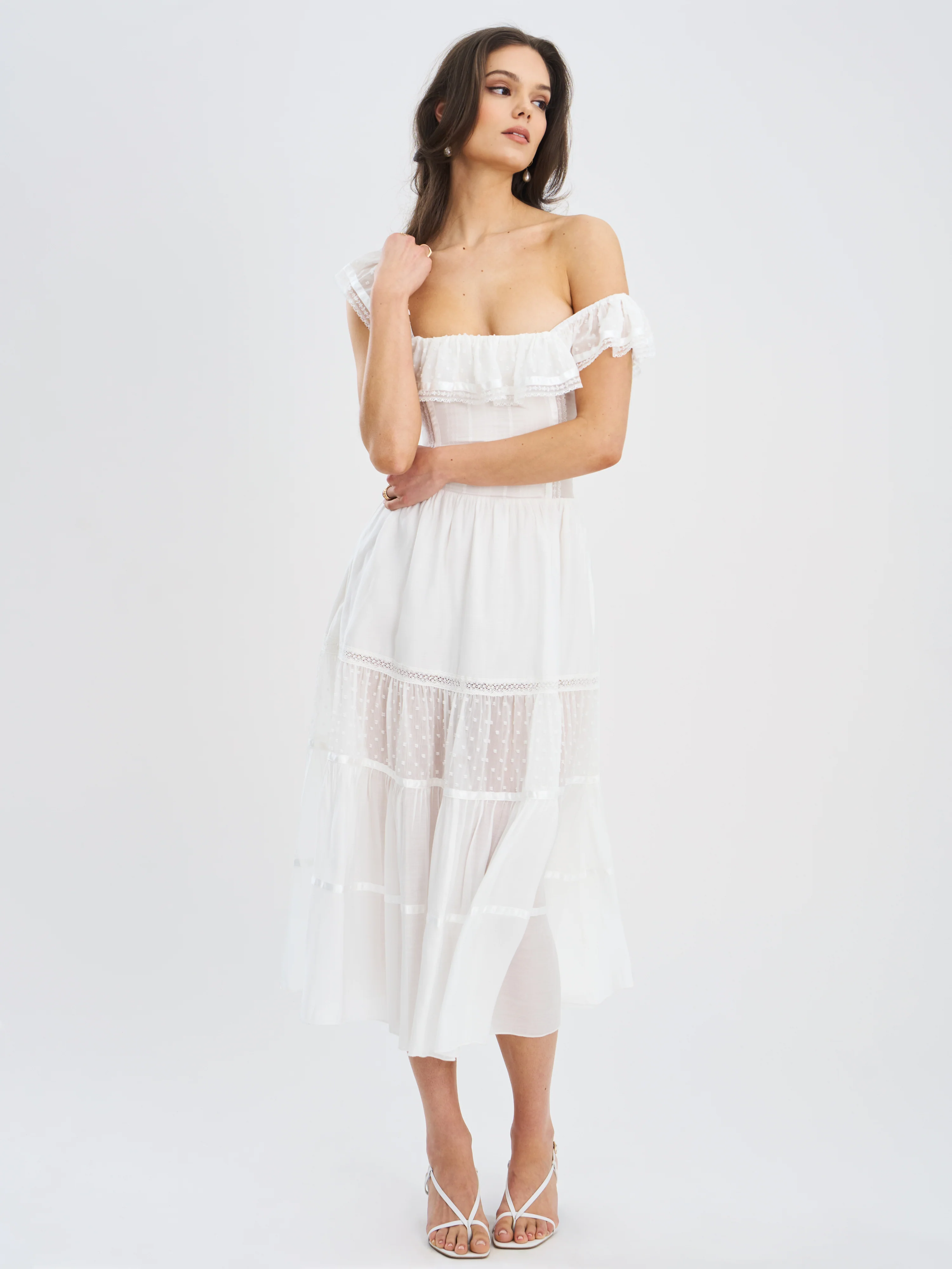 Eden Square Neck Ruffle Trim High Waist Midi Dress