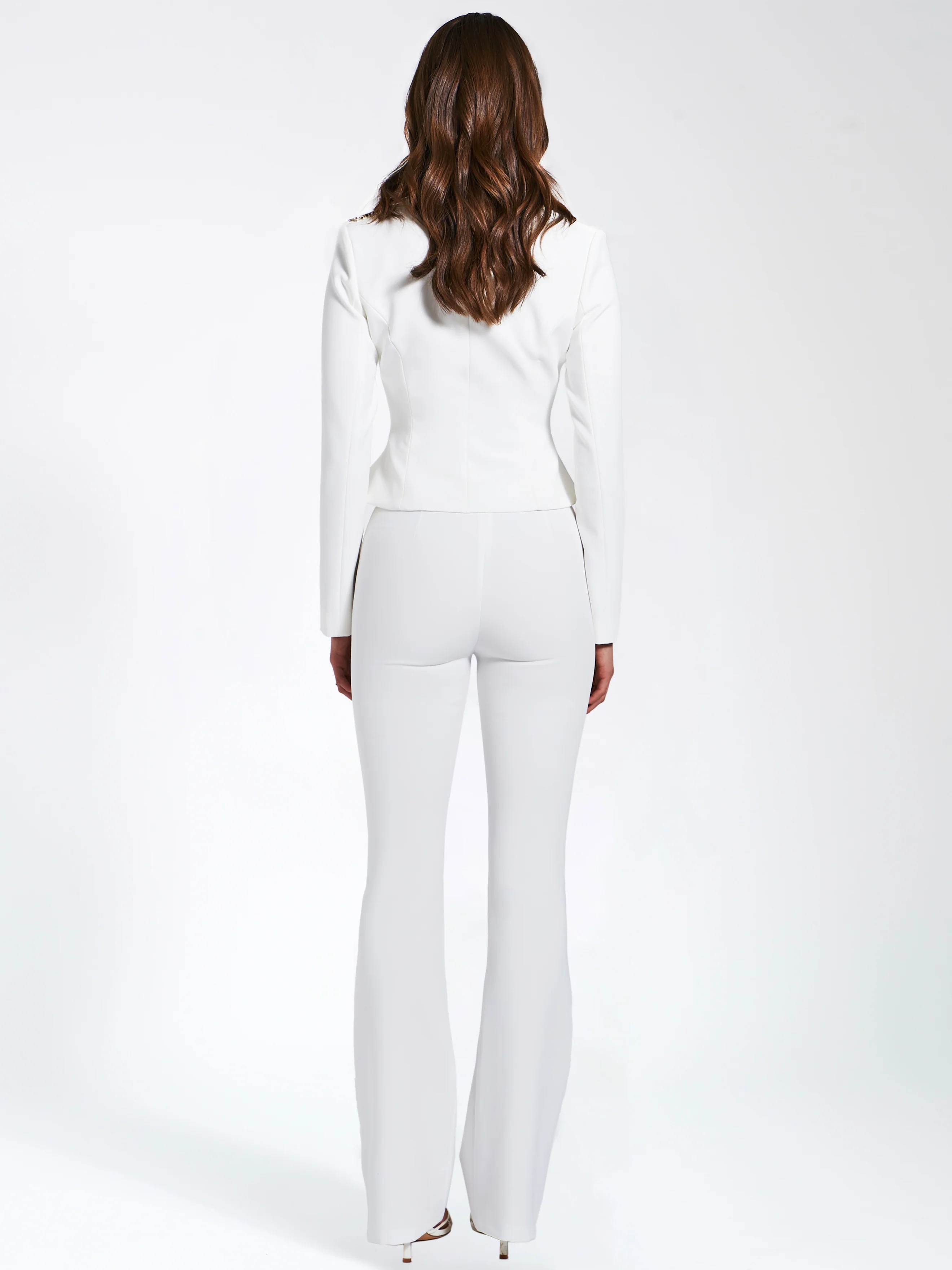 Waleria White Stretch Crepe Flare Pants