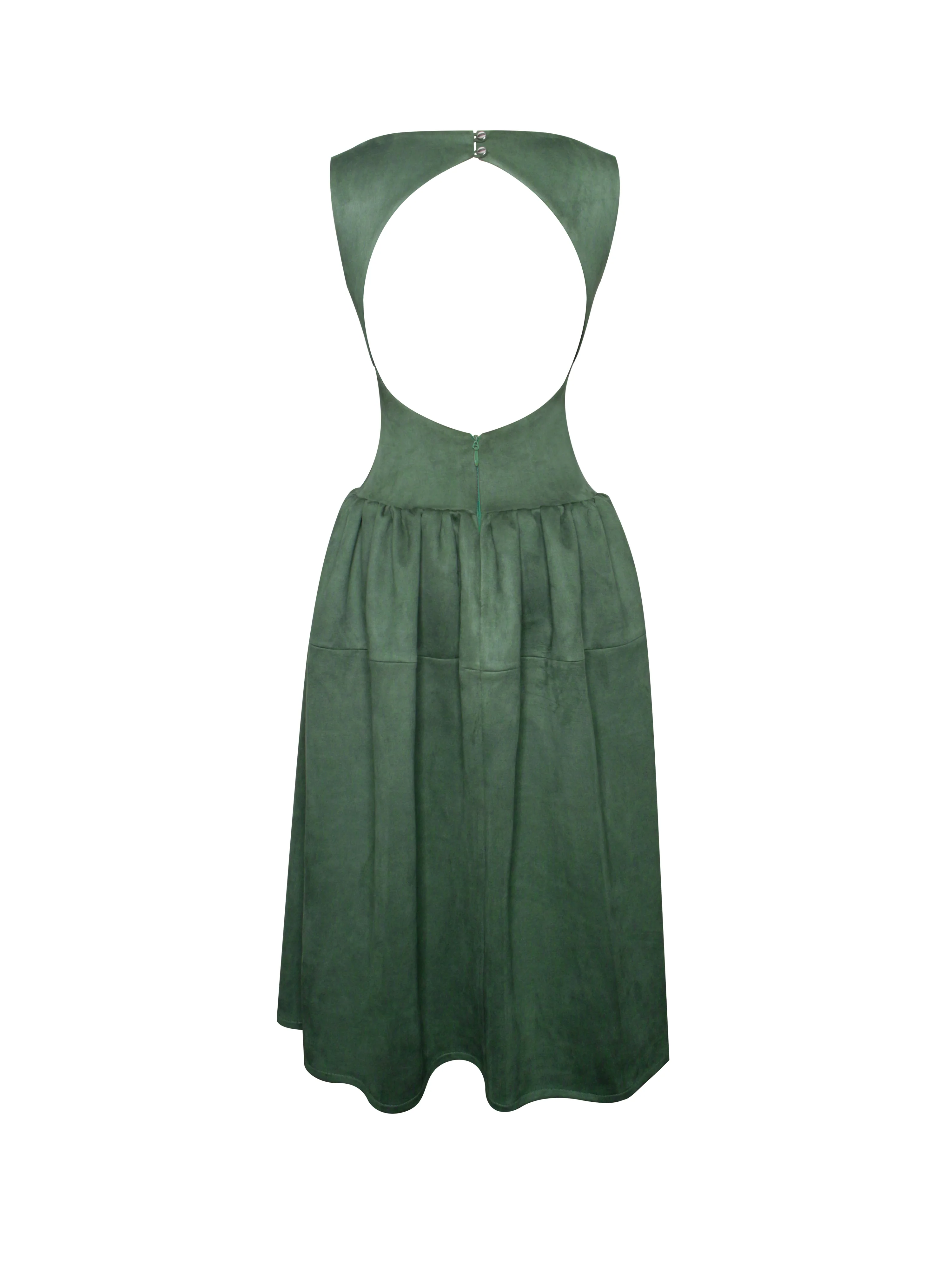 Laila Green Suede Boat Neck Backless Midi Dress