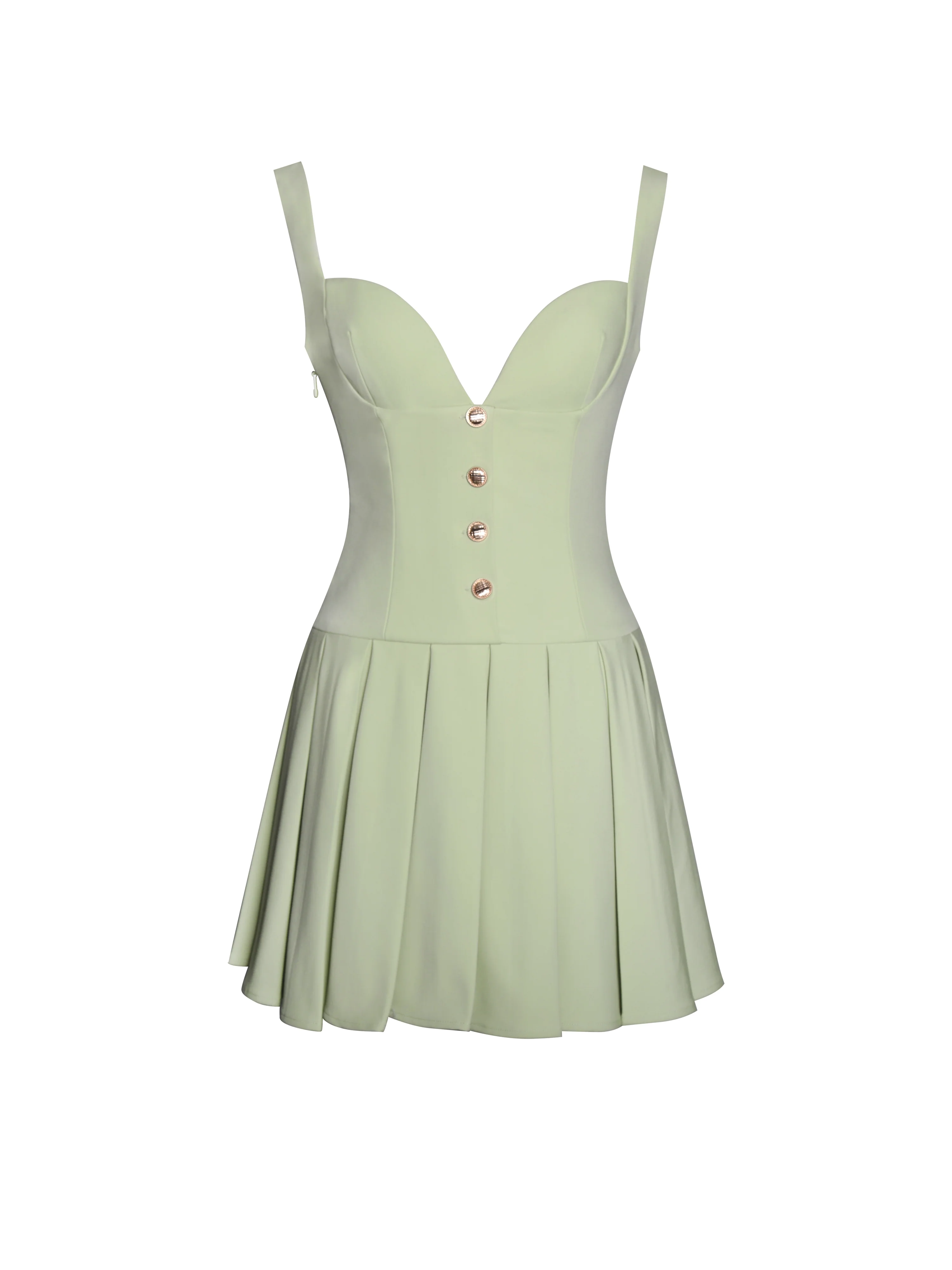 Tala Pistachio Green Sleeveless Pleated Preppy Mini Dress