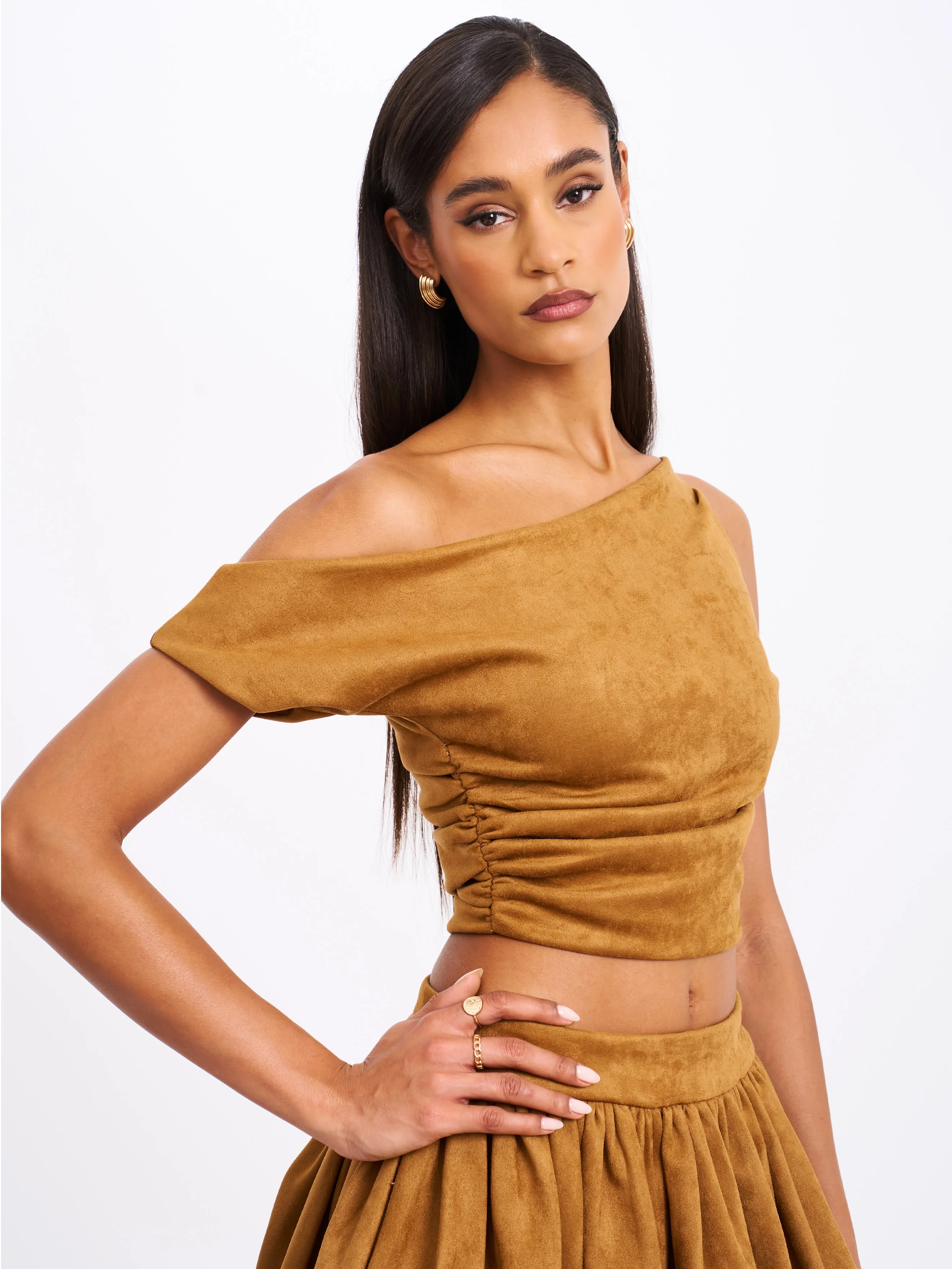 Yara Brown Suede Slash Neck Tank Top