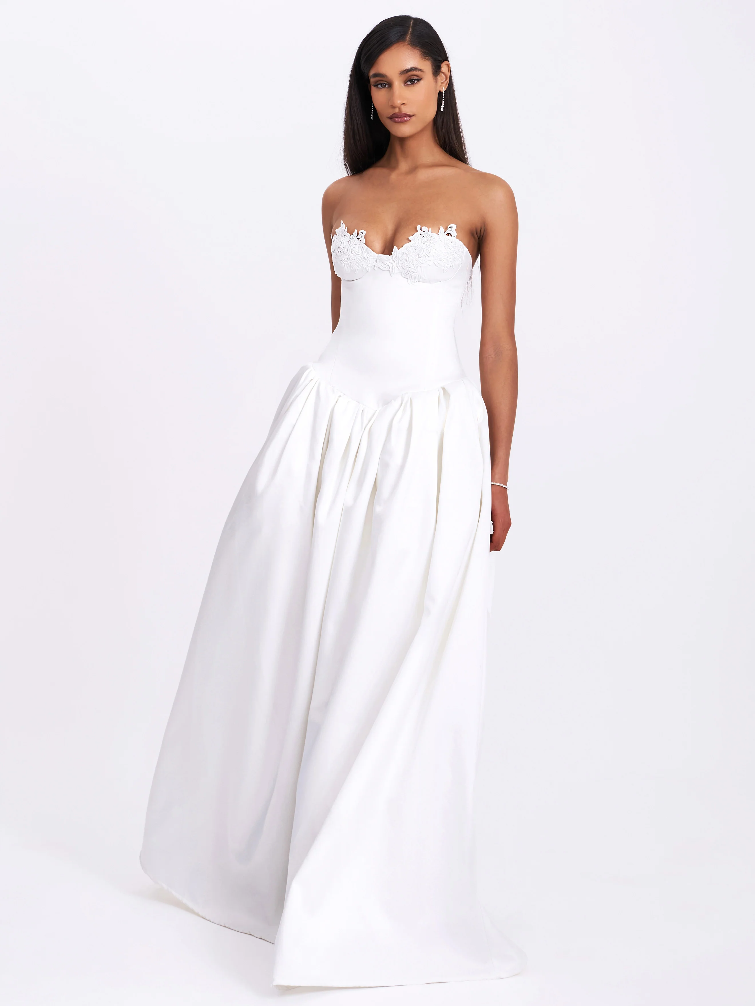 Naila Lace Trim Strapless Drop Waist Wedding Gown