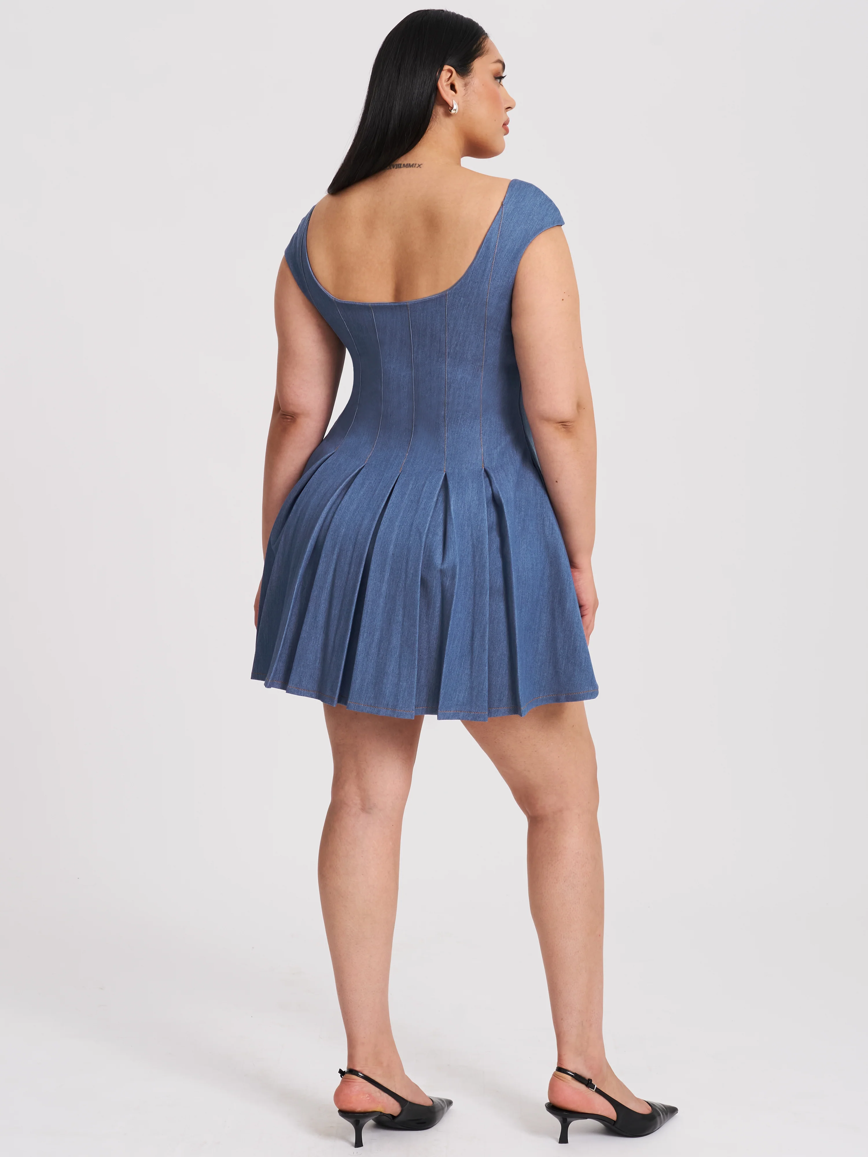Sada Pleated Denim Mini Dress