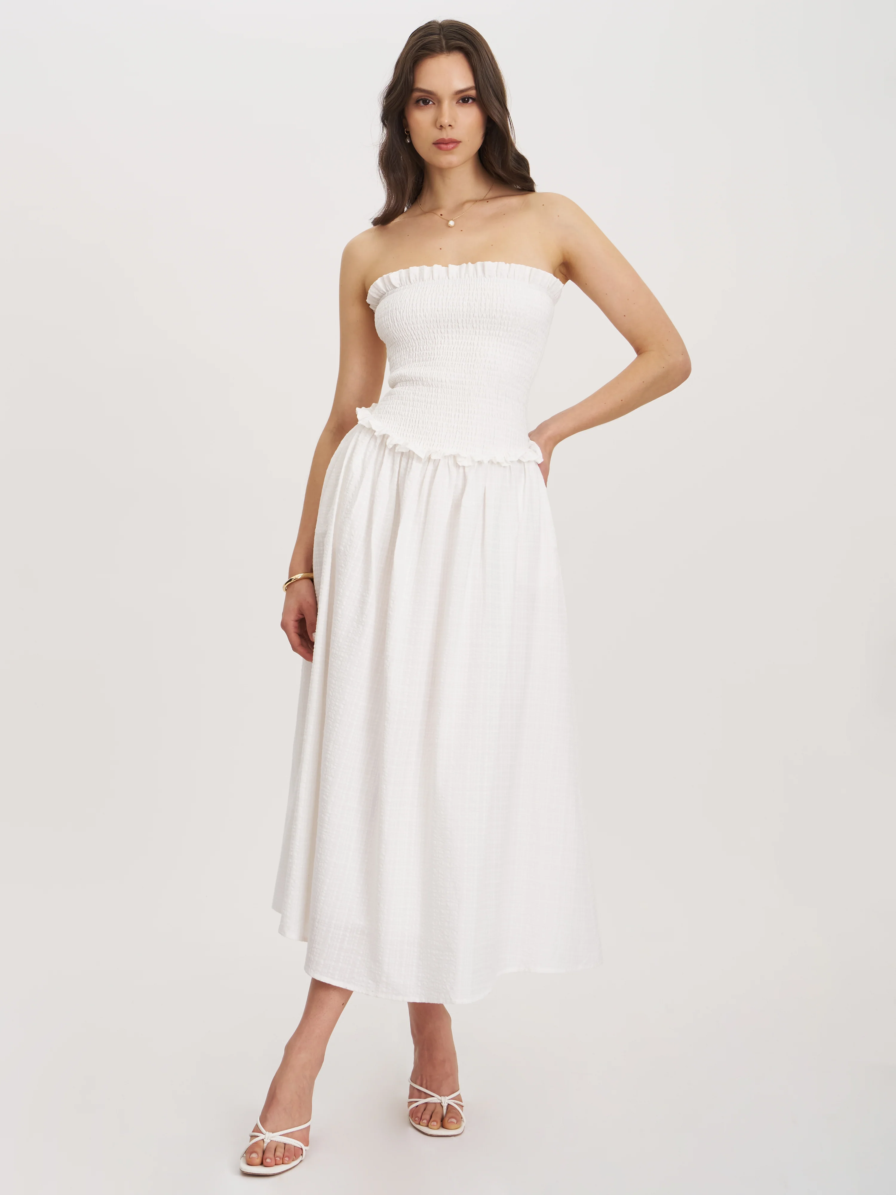 Quadiya Smock Top Strapless Drop Waist Midi Dress
