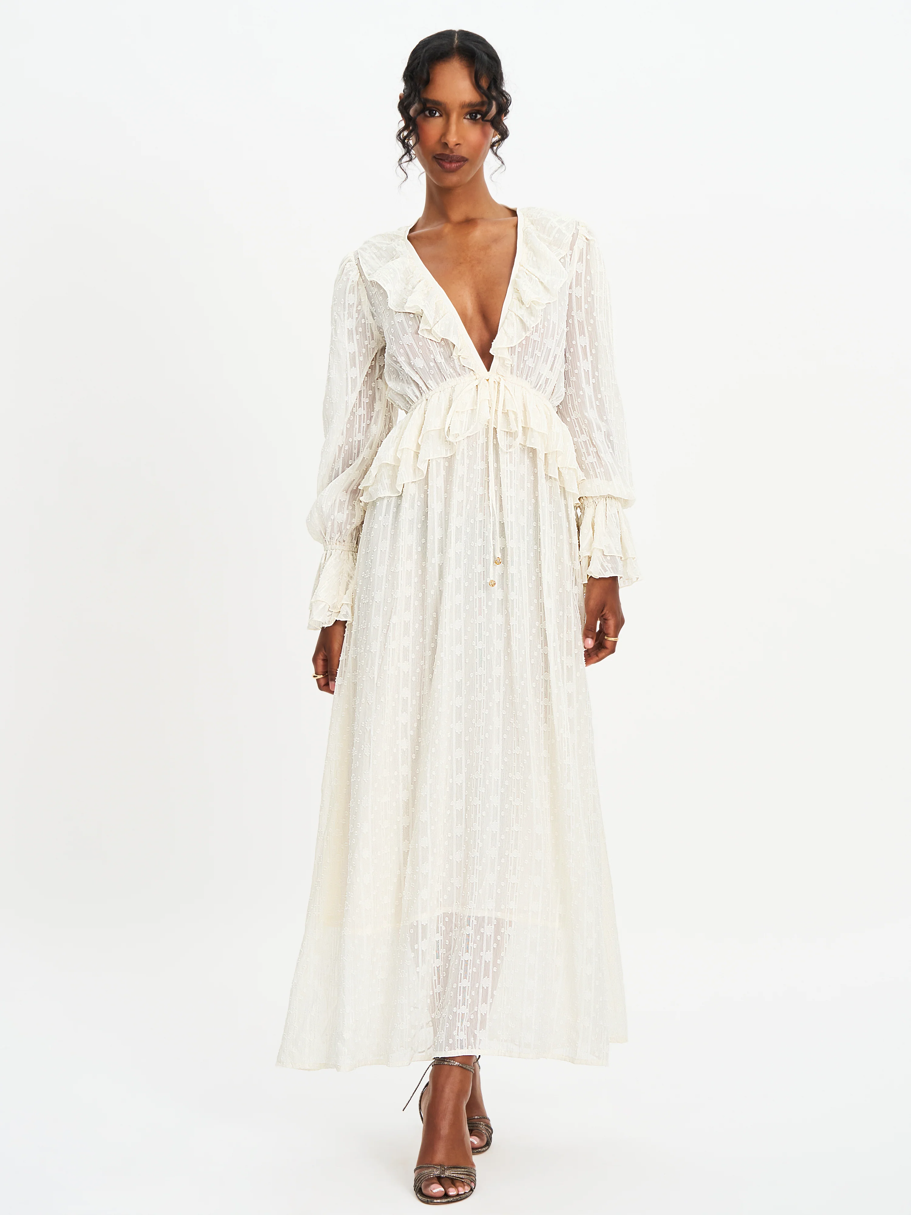 Safiya Jacquard Chiffon Long Sleeve Maxi Dress