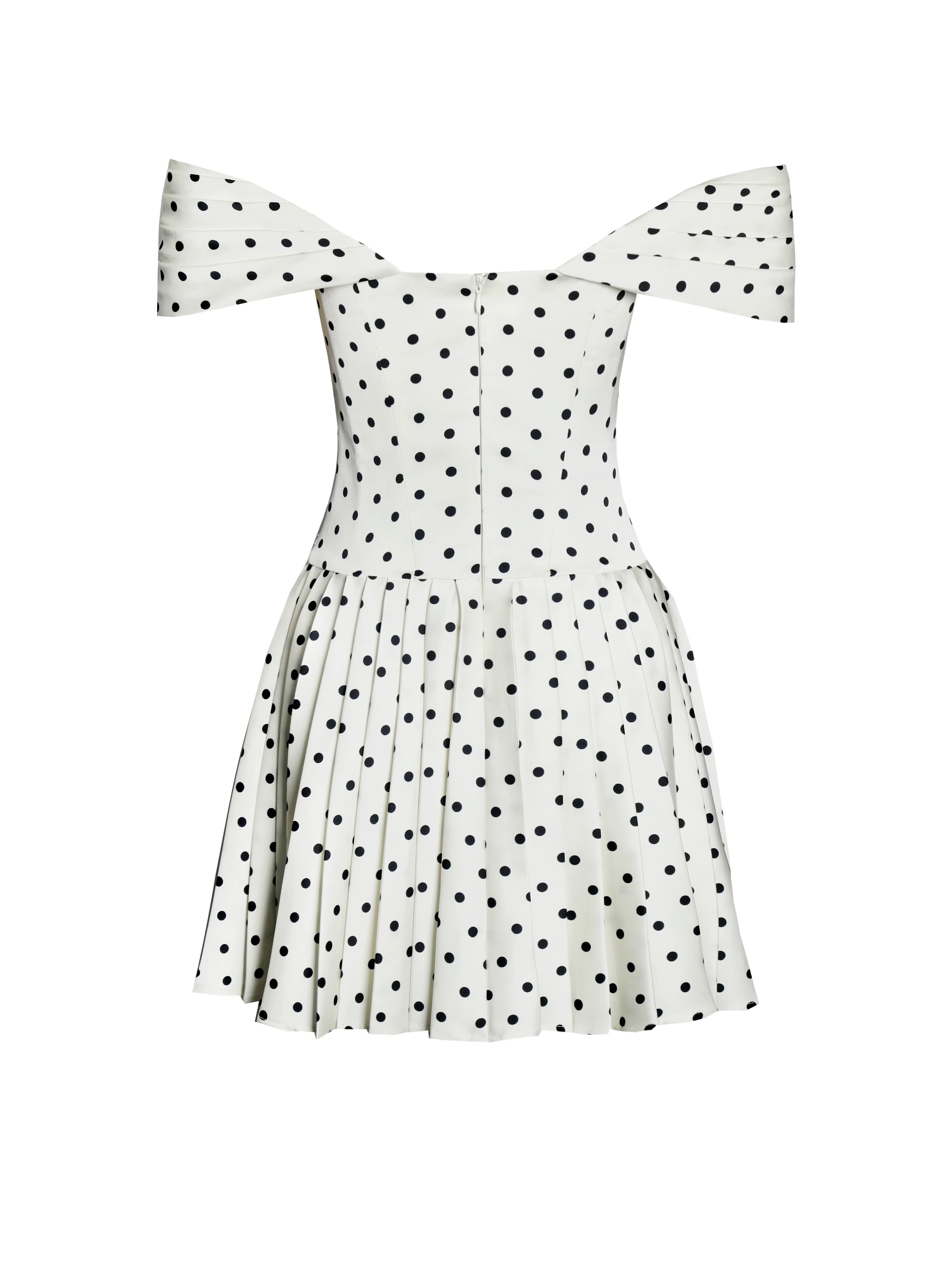 Edeline Polka Dot Off-shoulder Pleated Mini Dress