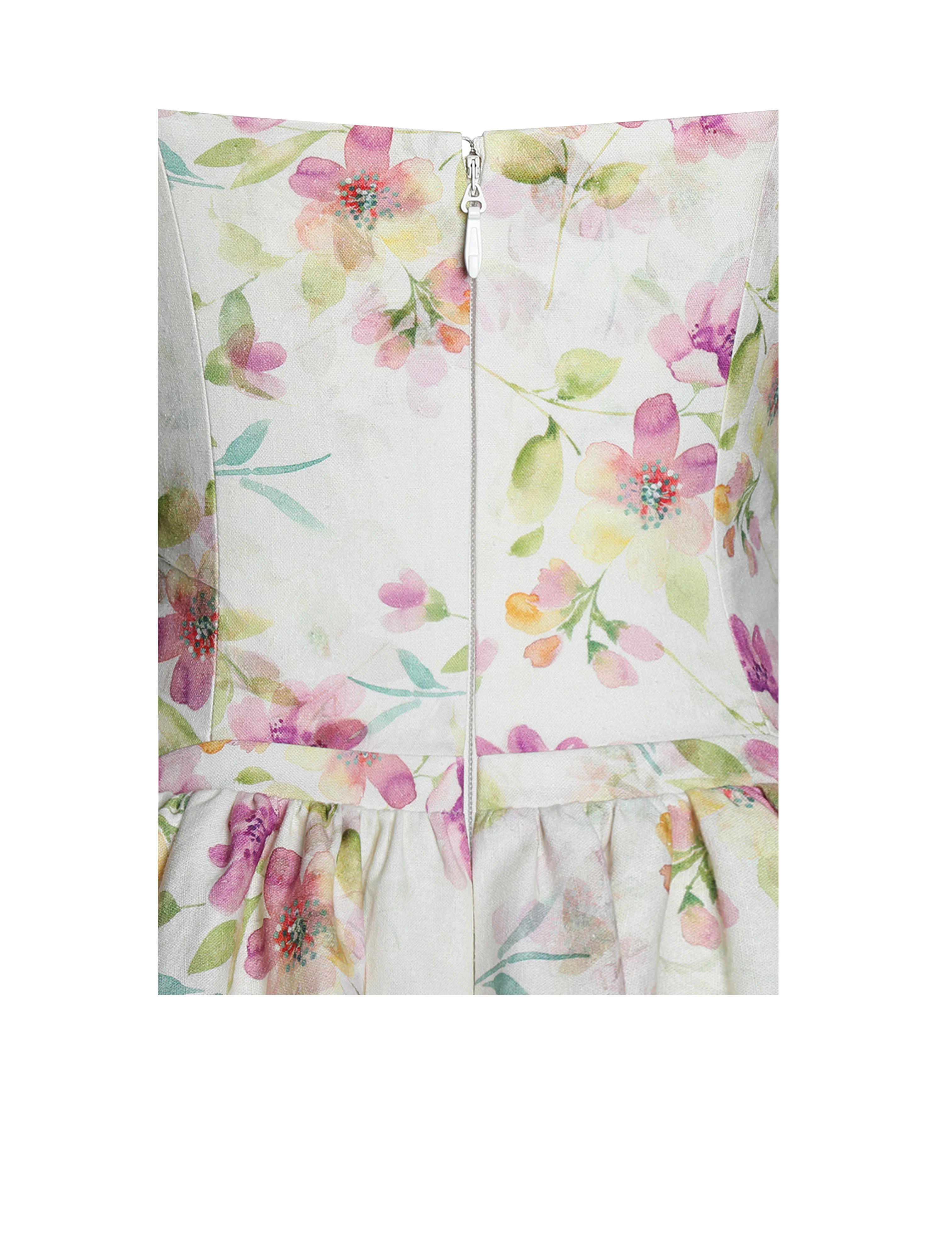 Valda Yellow and Pink Print Linen Mini Dress with Pockets