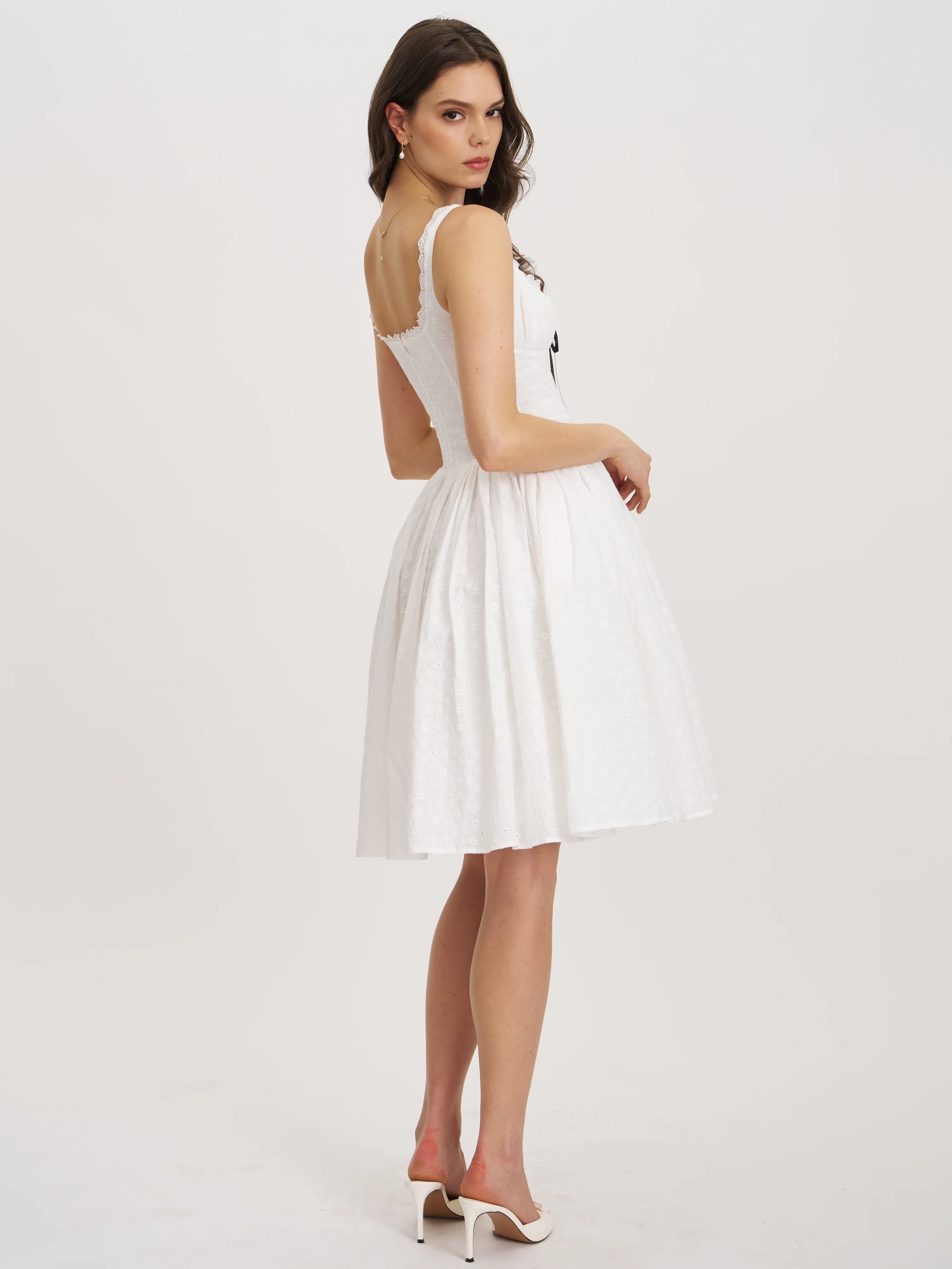 Madison Cotton Eyelet Square Neck Midi Dress