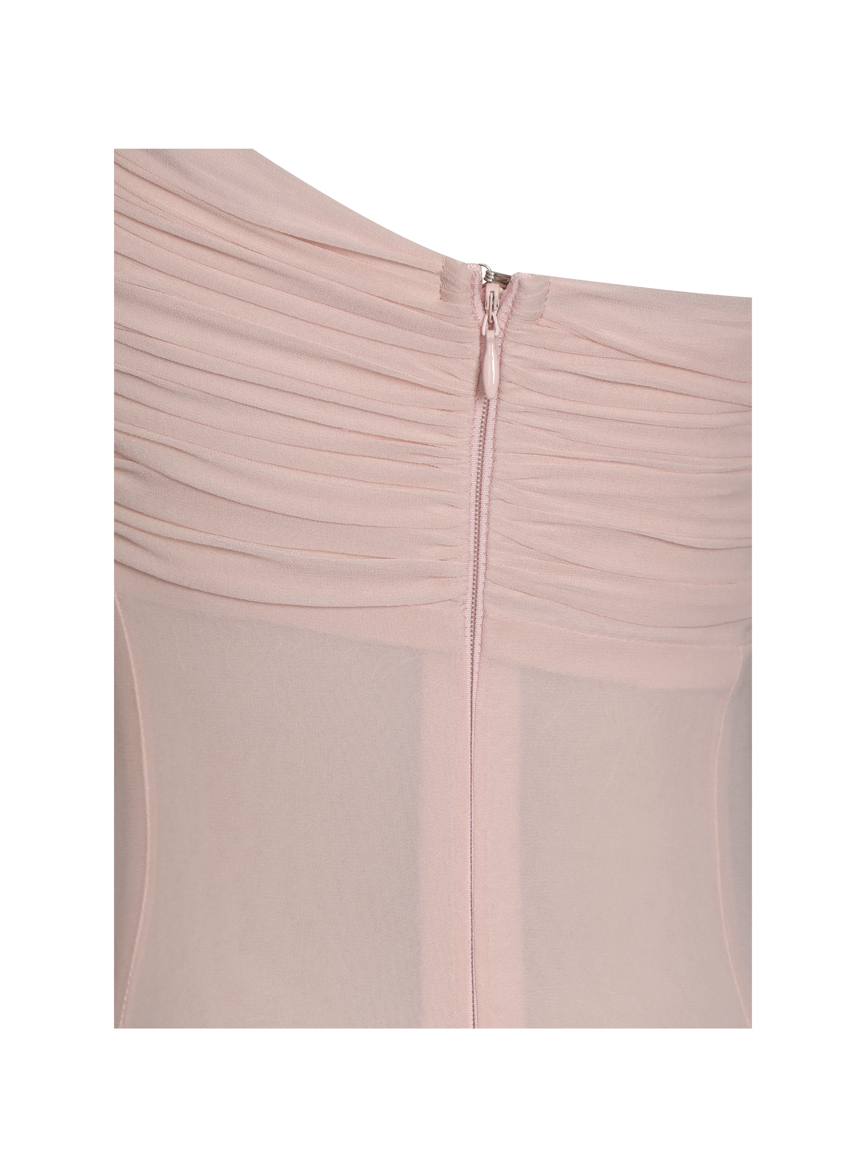 Mae Pink Ruched Breast Appliqué Trim Trailing Dress