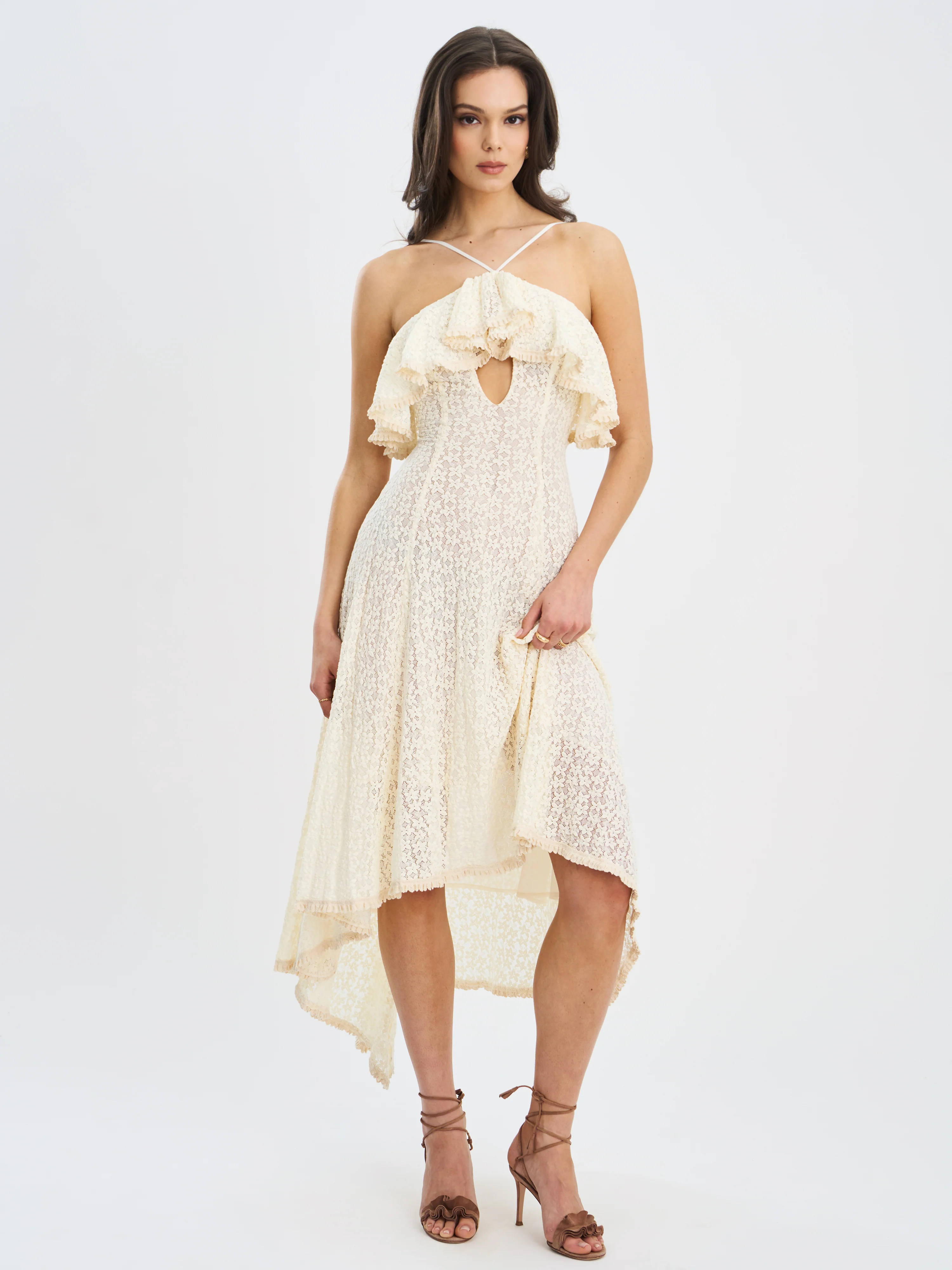 Idra Lace Trim Sleeveless Crochet Midi Trailing Dress