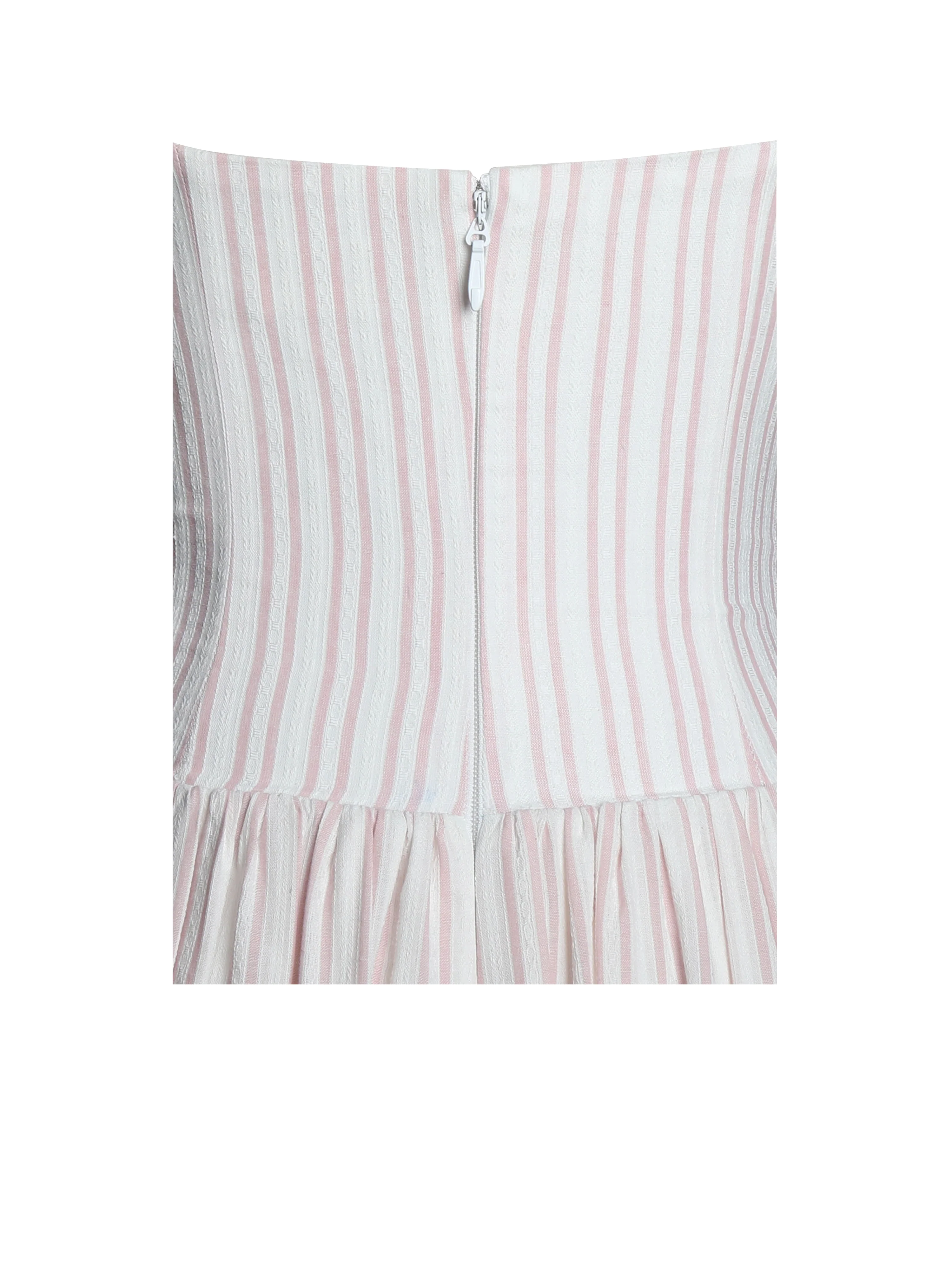 Zania Pink Stripe Ruched Breast Cotton Jacquard Midi Dress