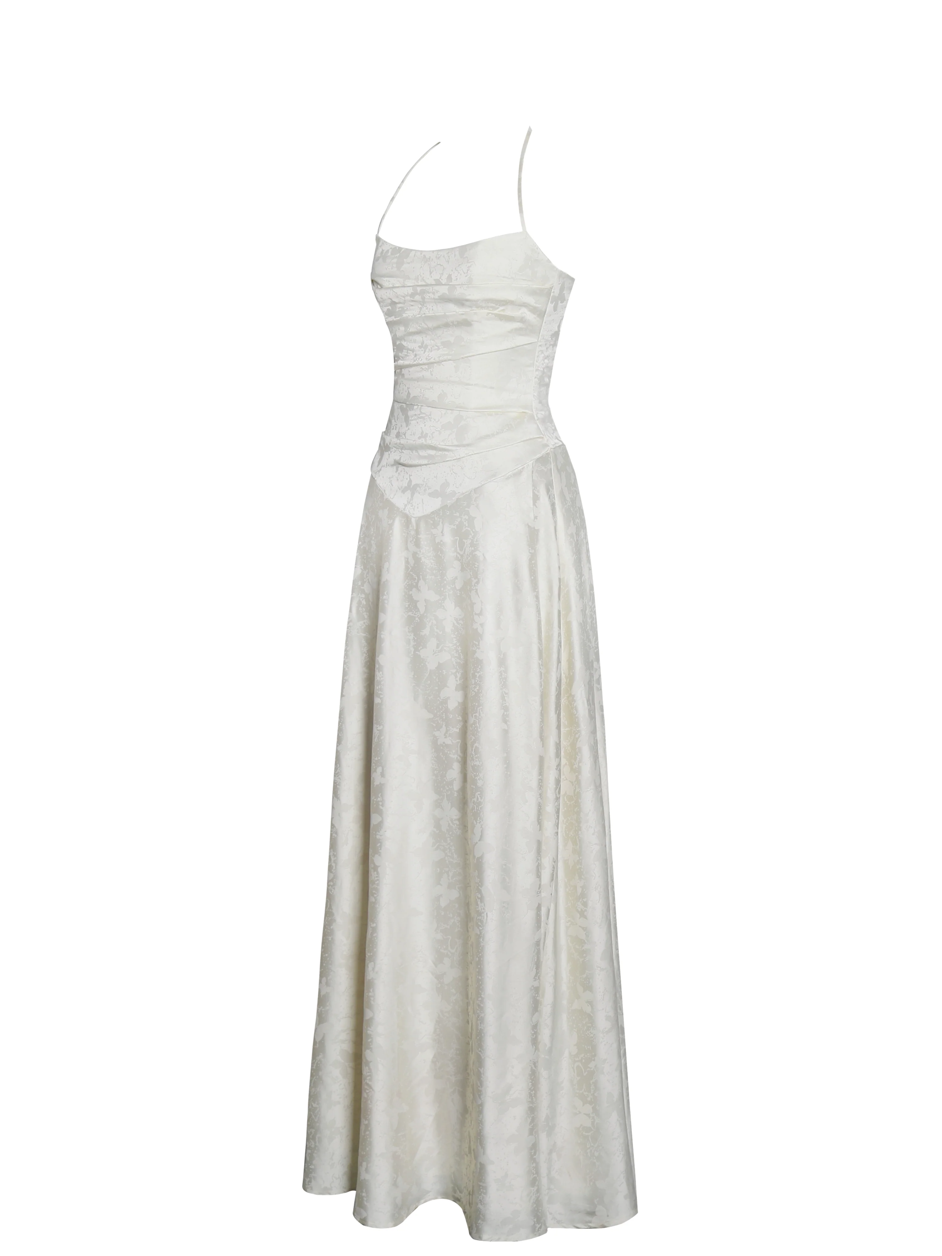 Raegan Pearl White Jacquard Rouched Maxi Dress