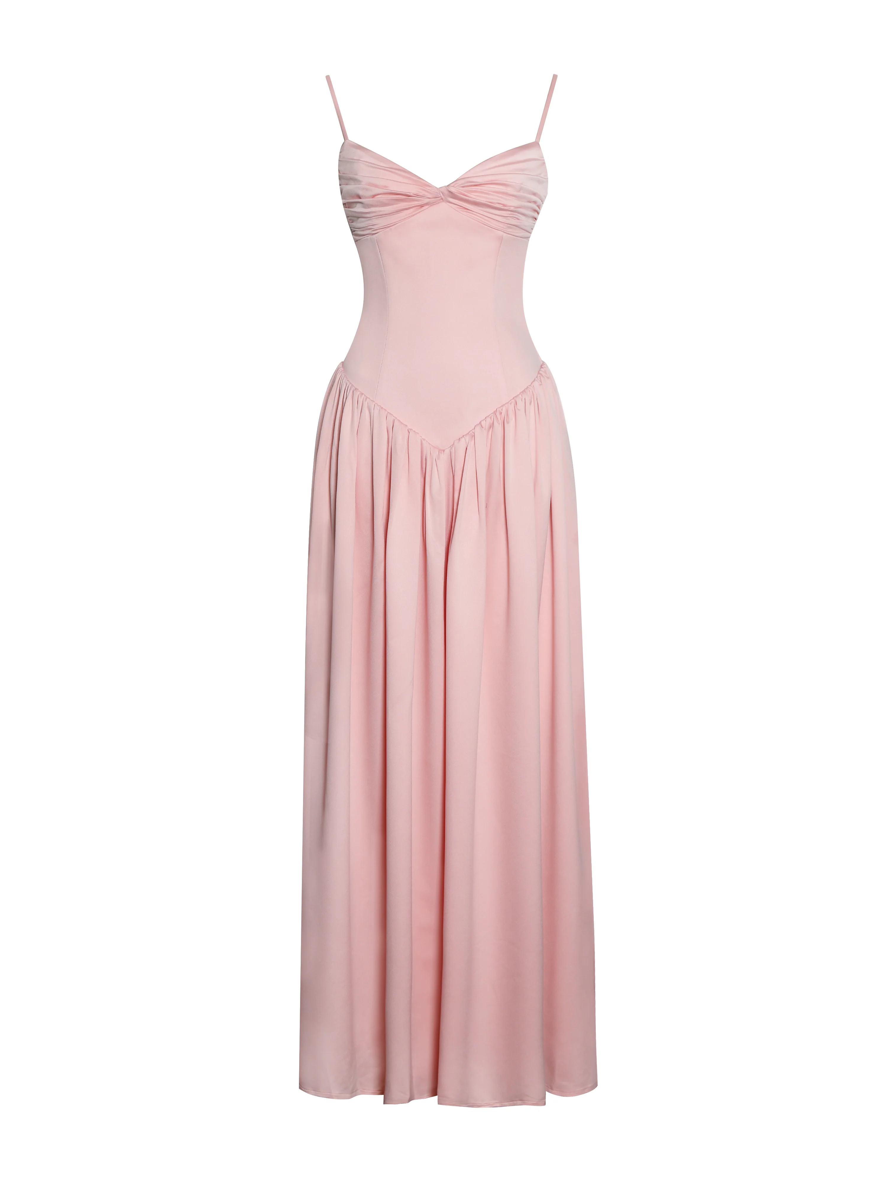 Najwa Baby Pink Ruched Breast Drop Waist Maxi Dress