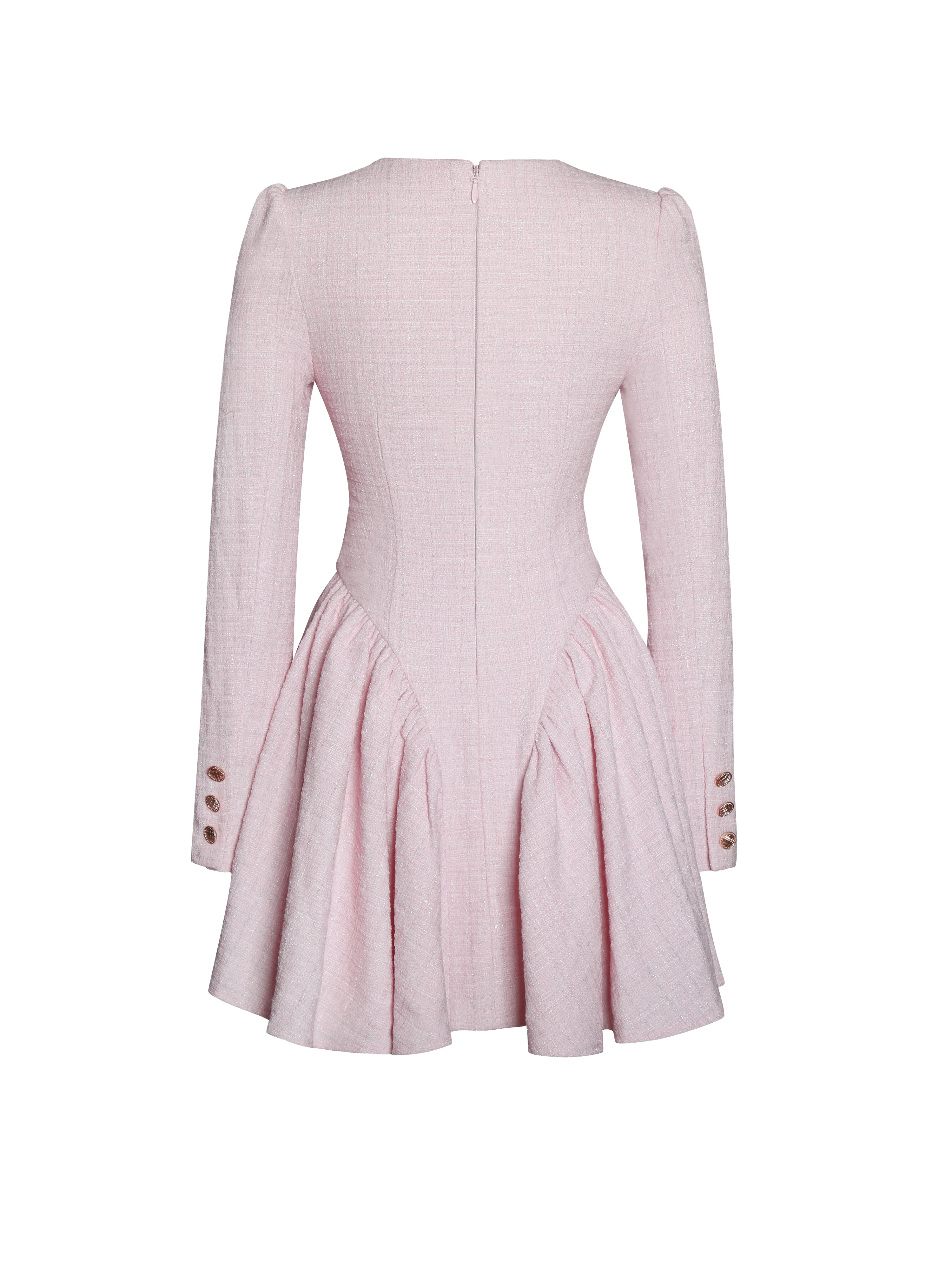 Tae Pink Tweed Long Sleeve Drop Waist Mini Dress