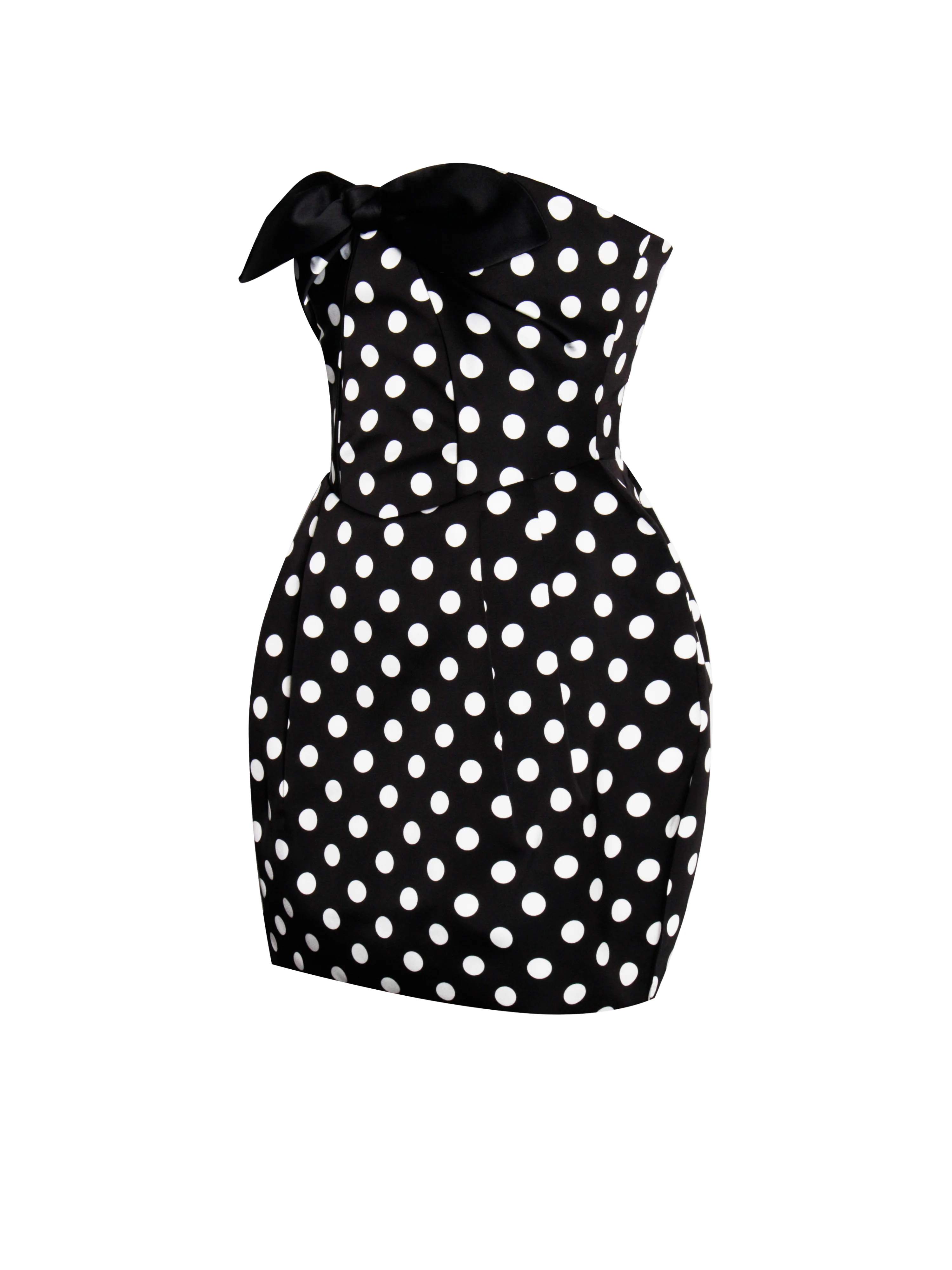 Tahira Black Polka Strapless Mini Dress with Bow