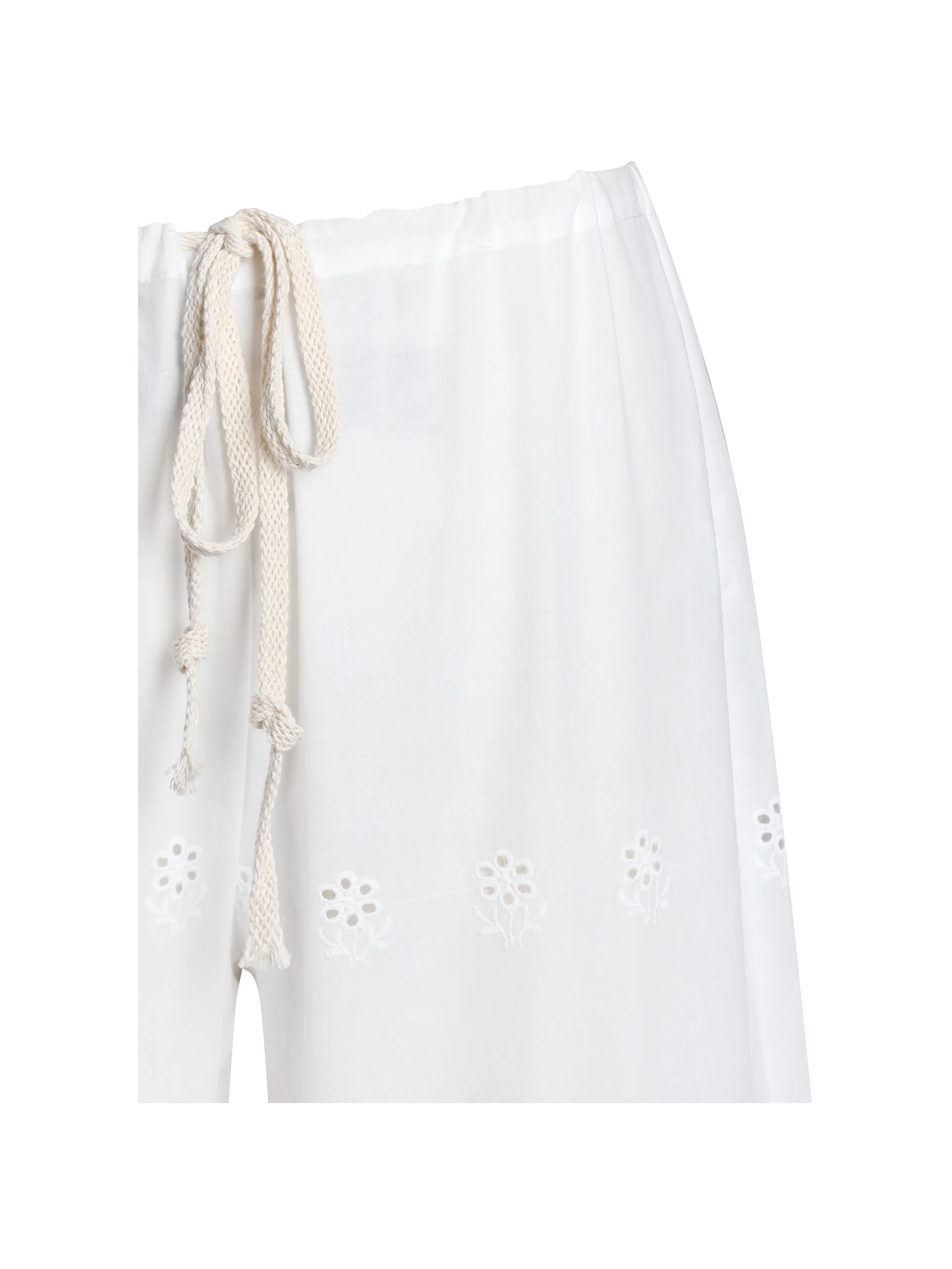 Raina White Cotton Eyelet Straight Pants