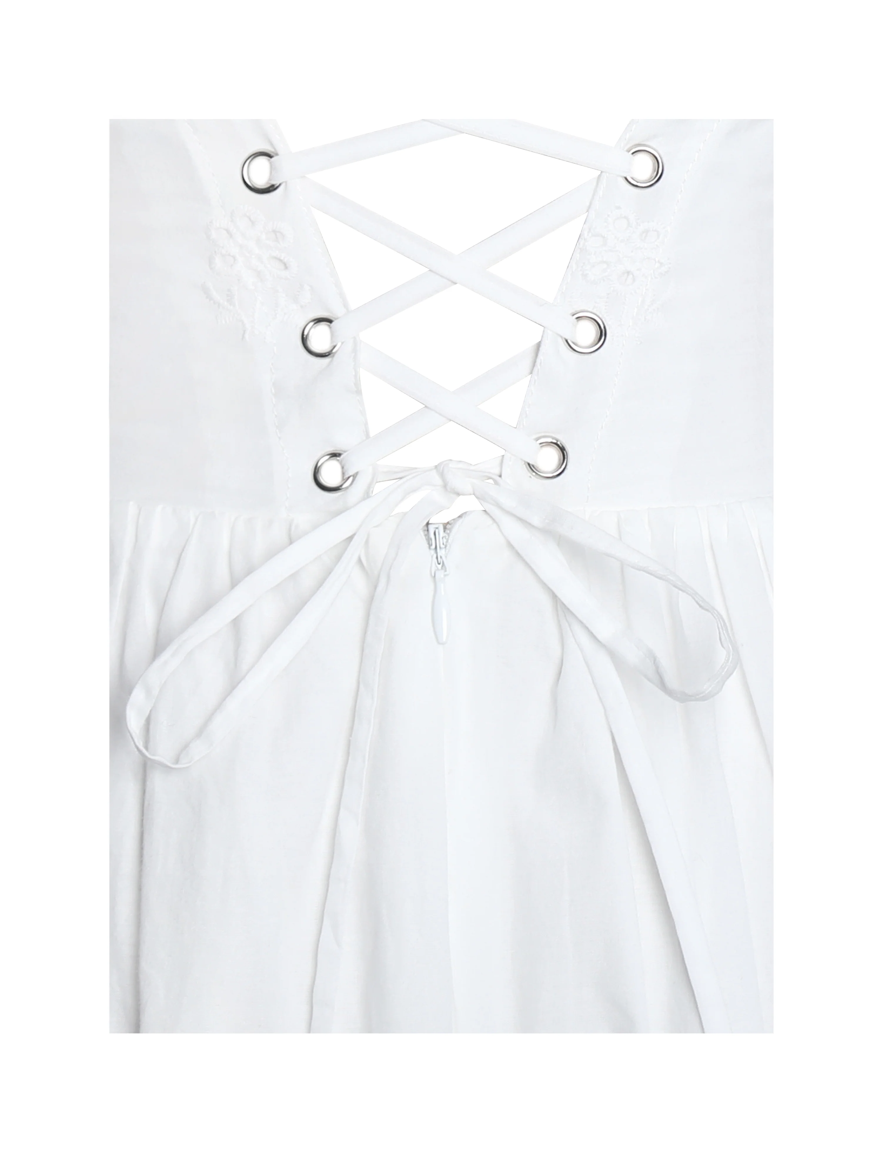 Oberon White Cotton Eyelet Lace-Up Back Maxi Dress