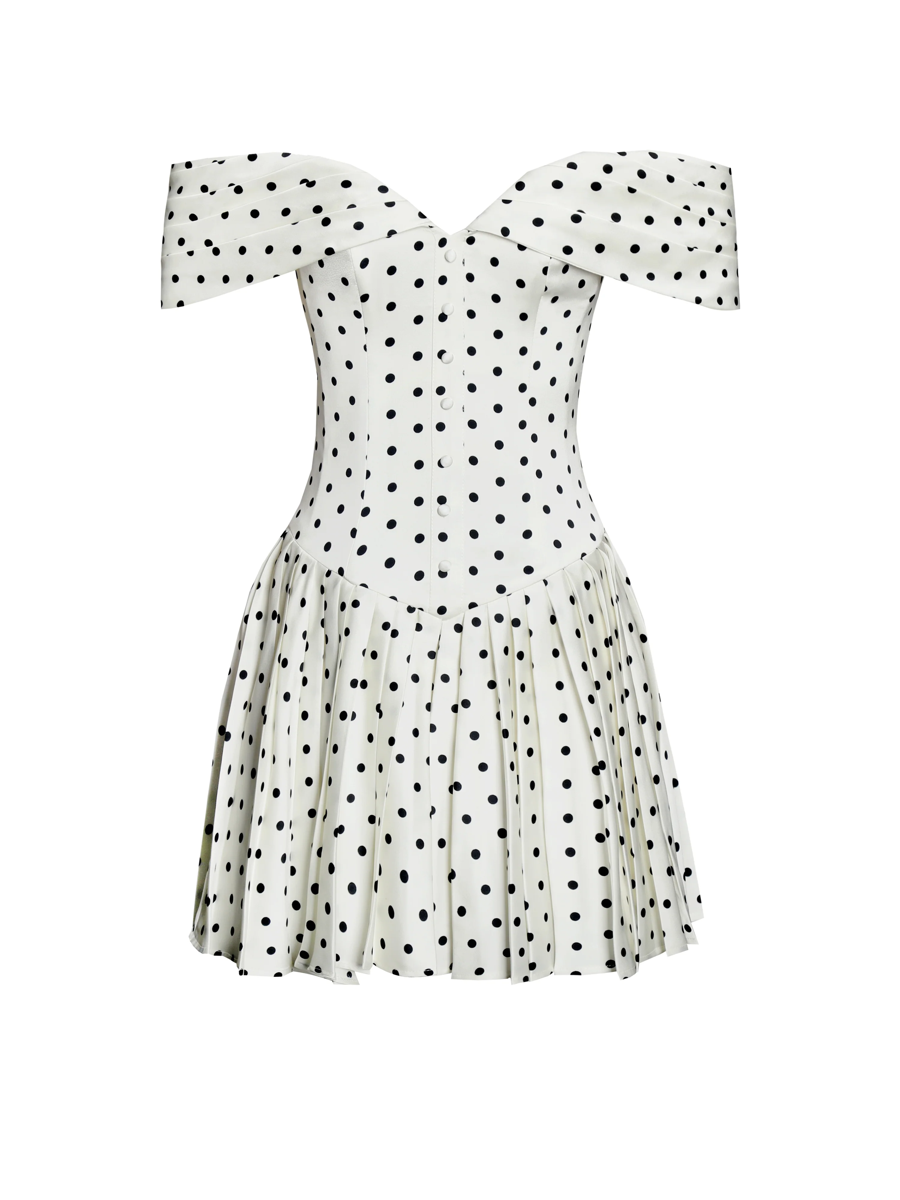 Edeline Polka Dot Off-shoulder Pleated Mini Dress