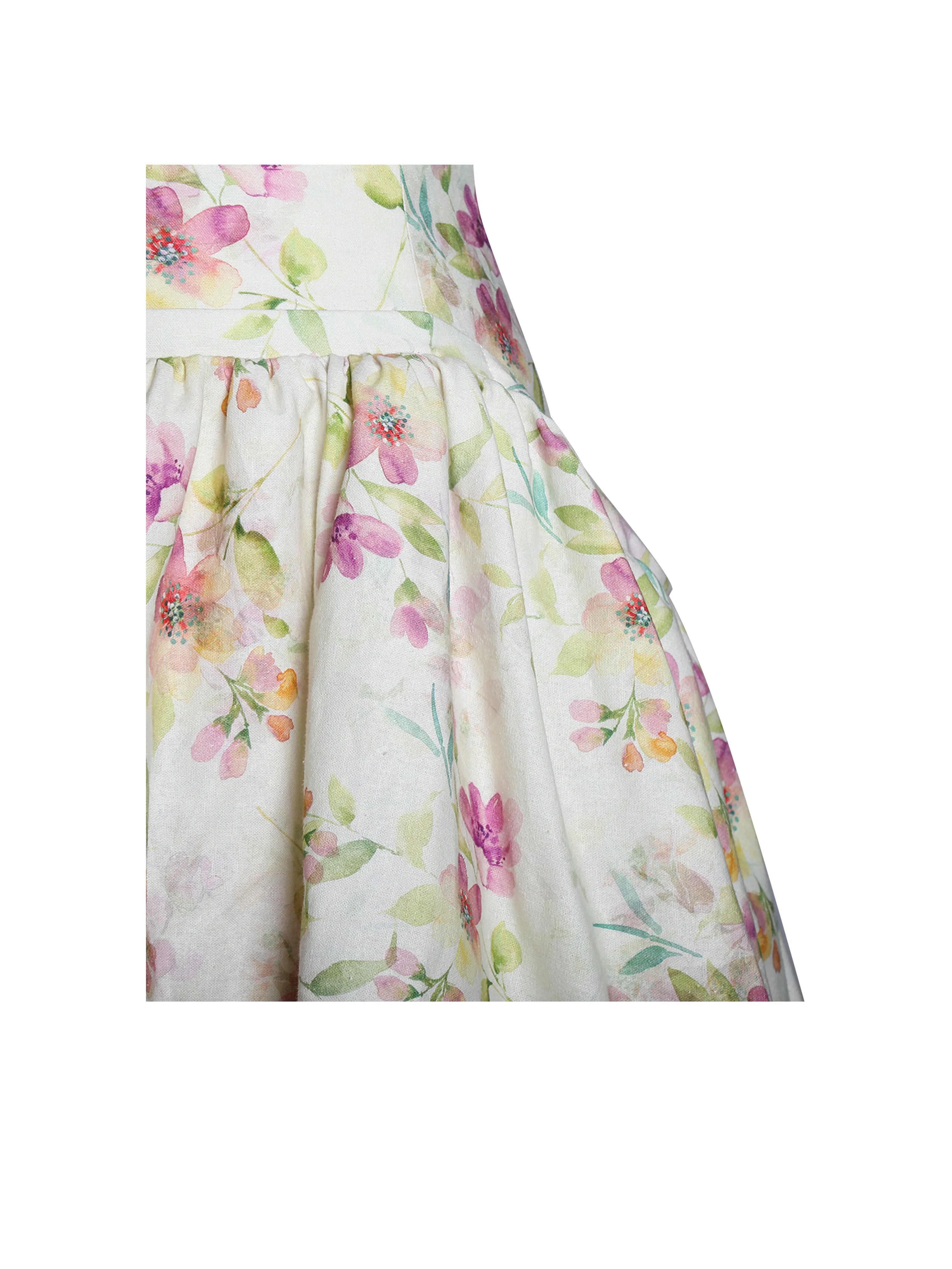 Valda Yellow and Pink Print Linen Mini Dress with Pockets