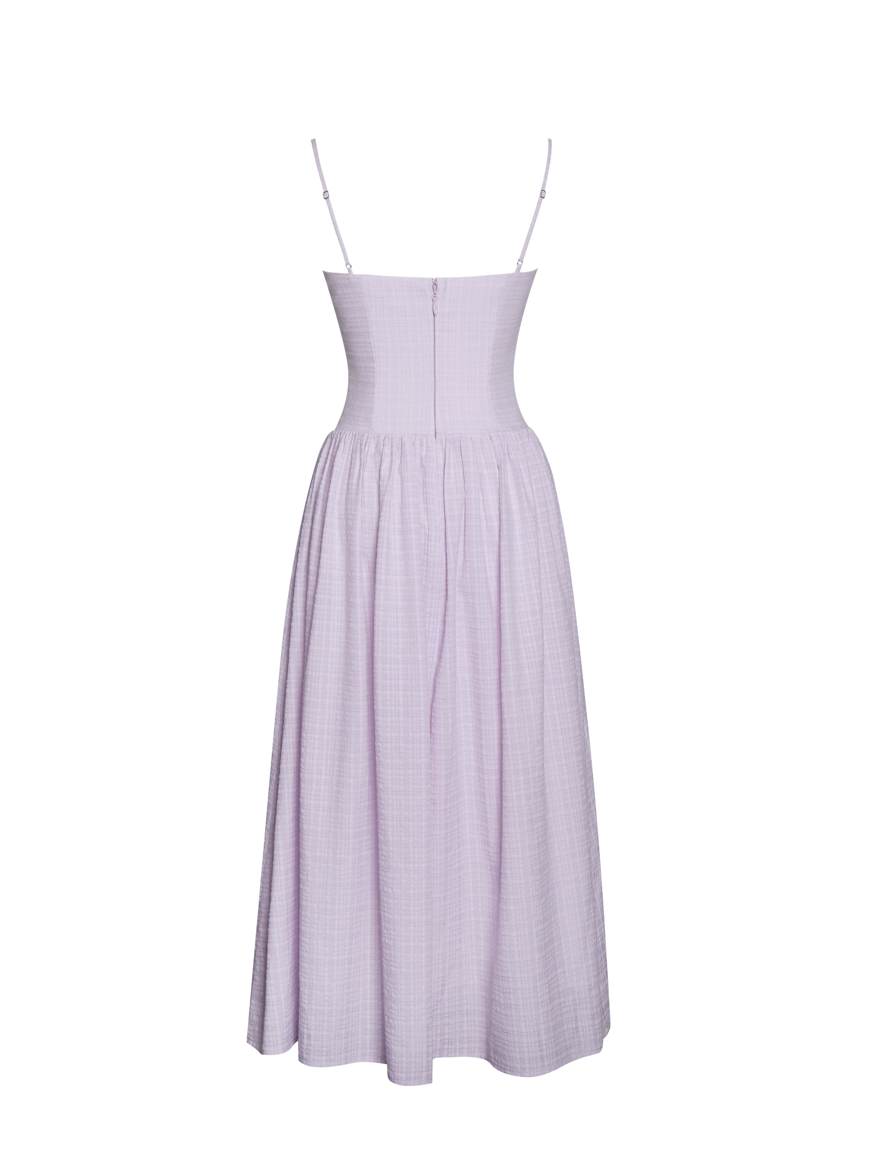 Jaclyn Lavender Lace Trim Cutout Seersucker Midi Dress