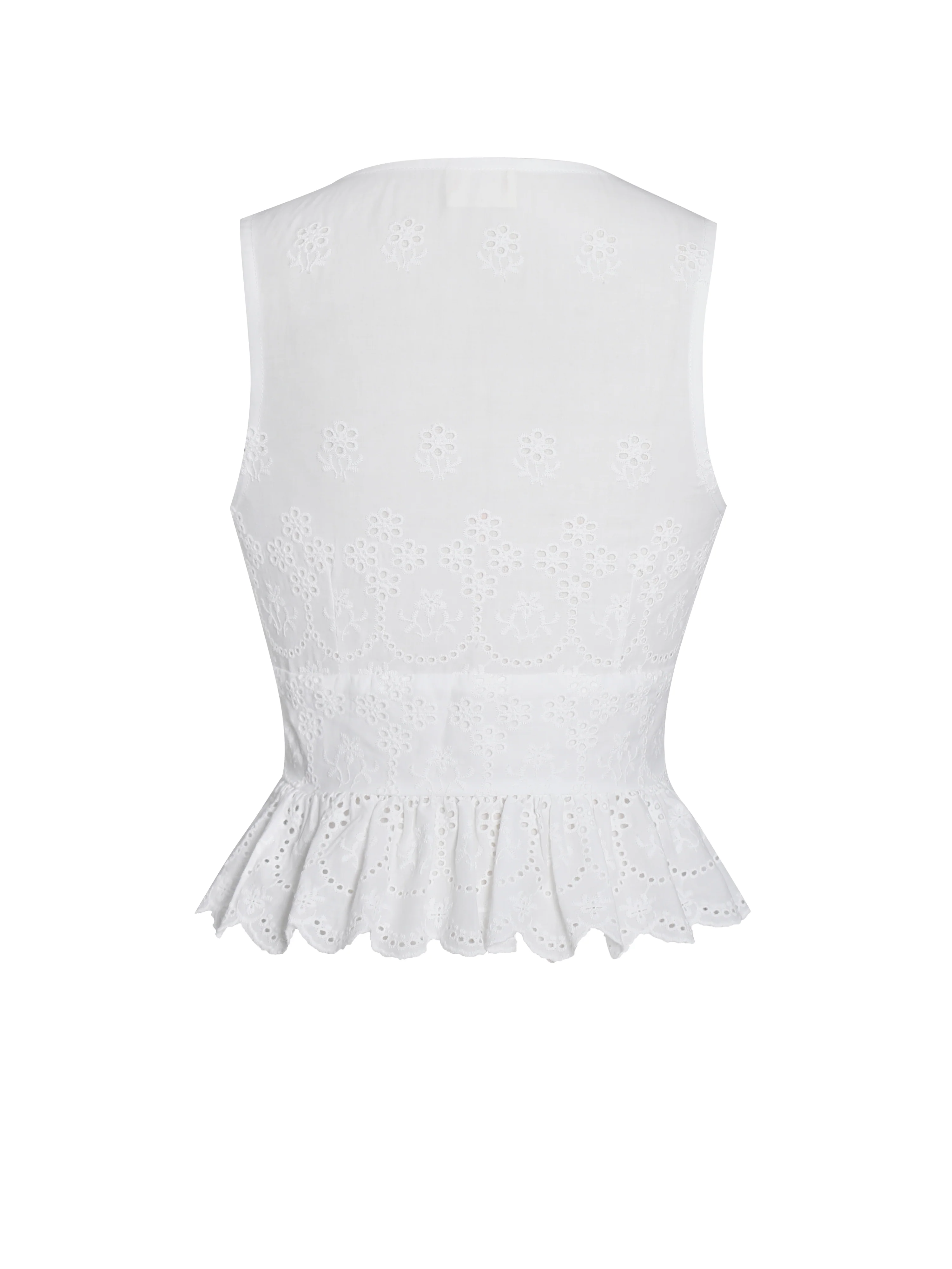 Raia White Eyelet Wave Trim Crop Vest Top