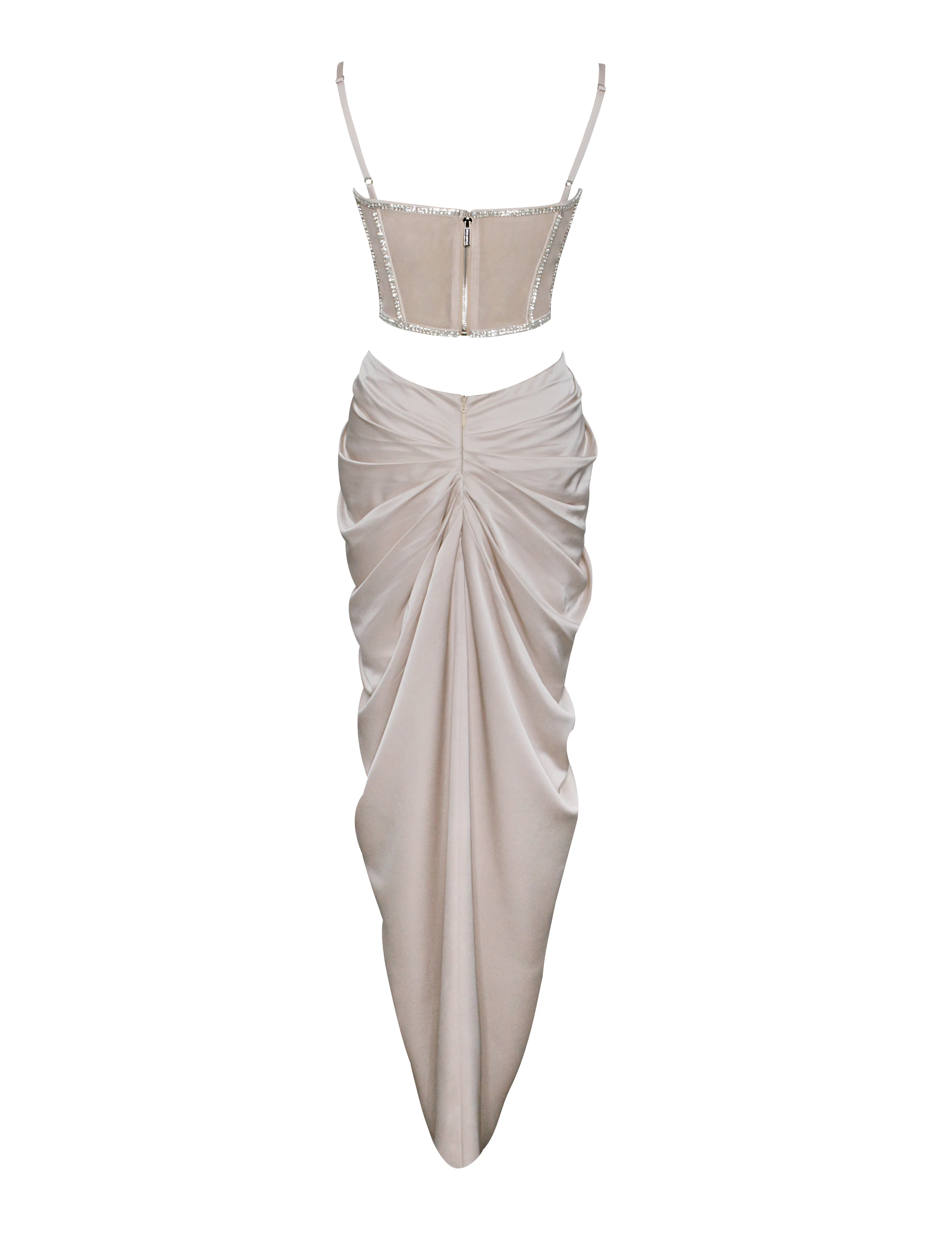 Cadence Champagne Satin Crystal Embellished Corset Dress