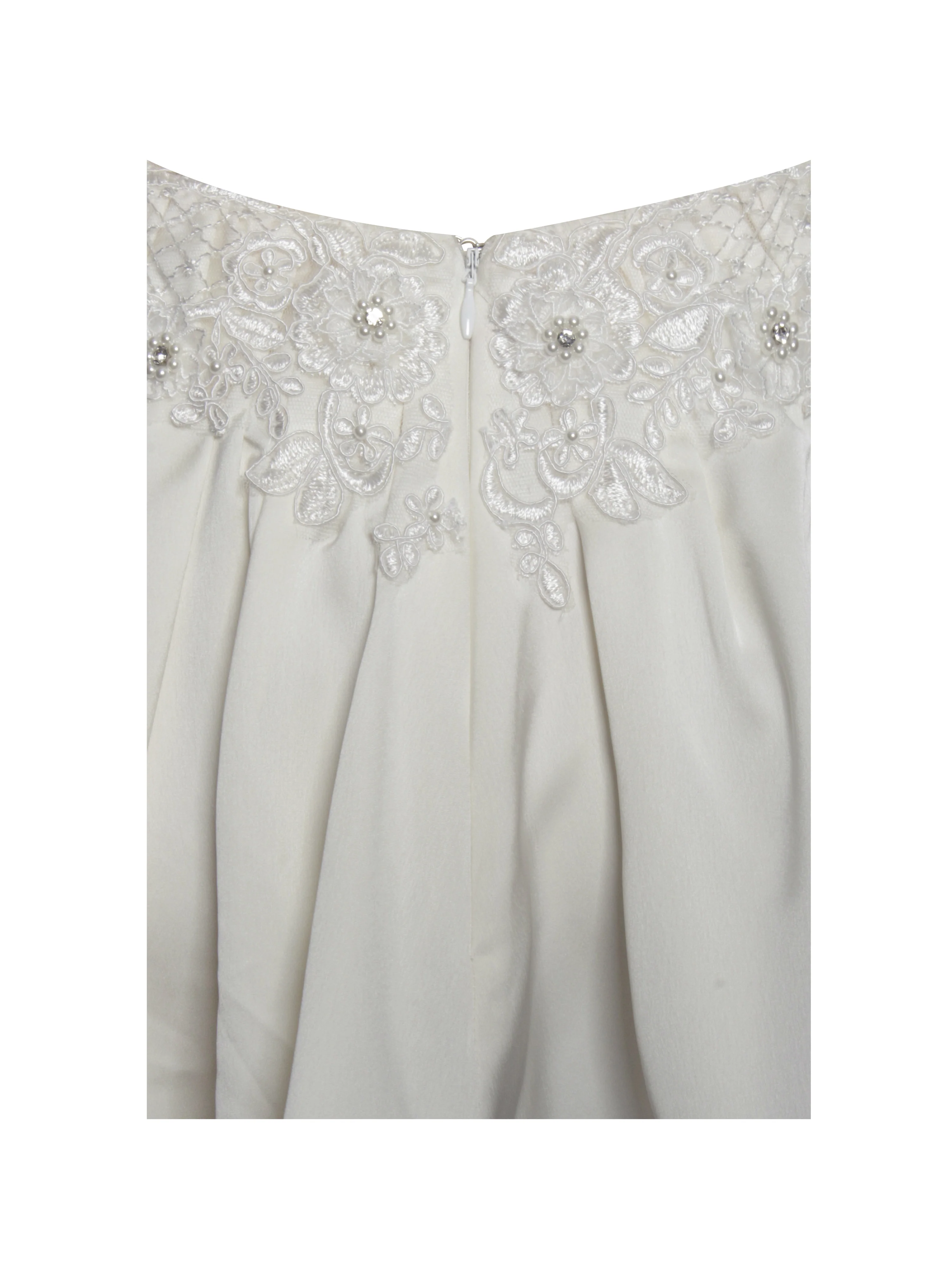 Idalia Pearl White Beaded Lace Trim Backless Halter Mini Dress