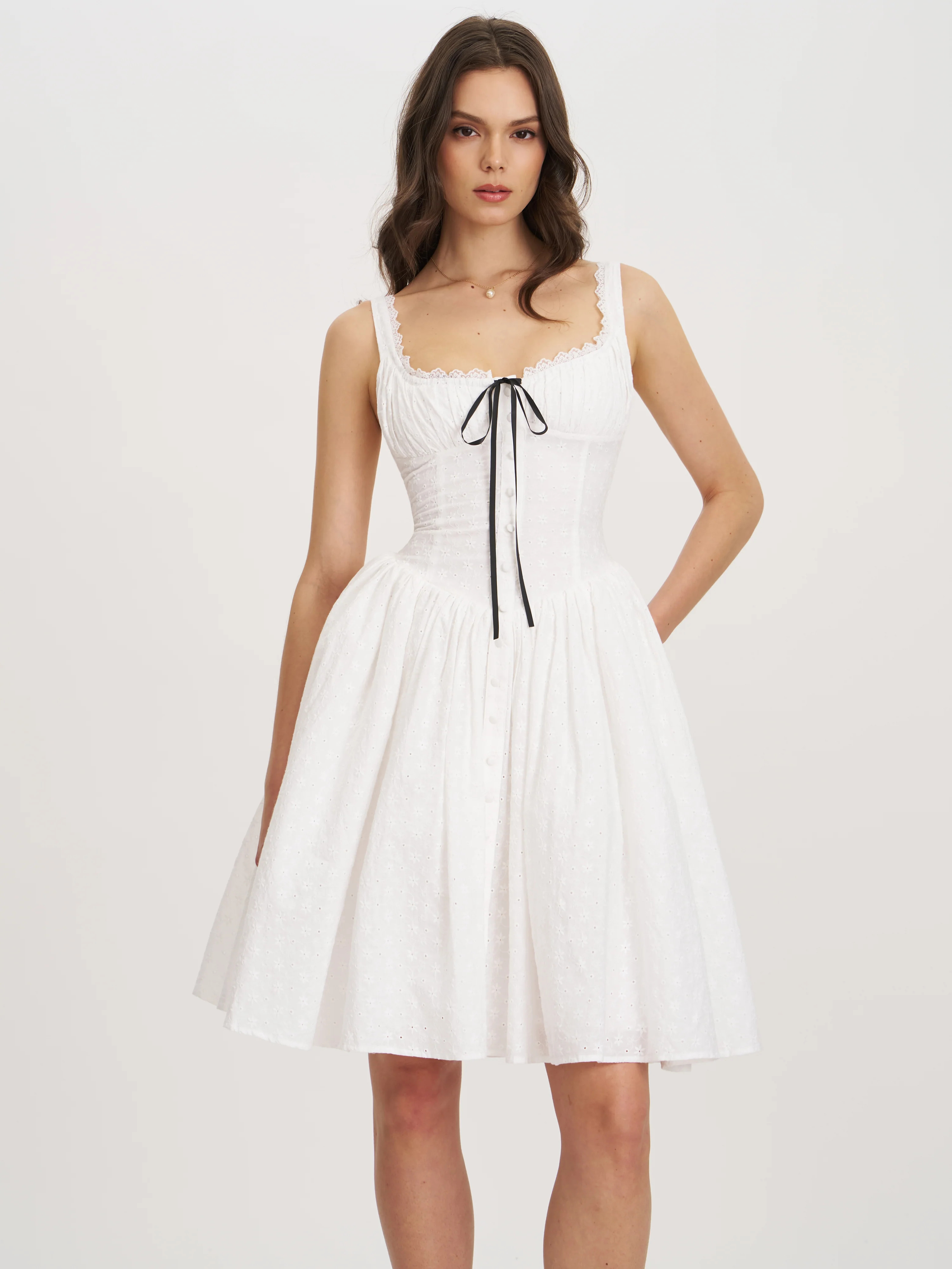 Madison Cotton Eyelet Square Neck Midi Dress