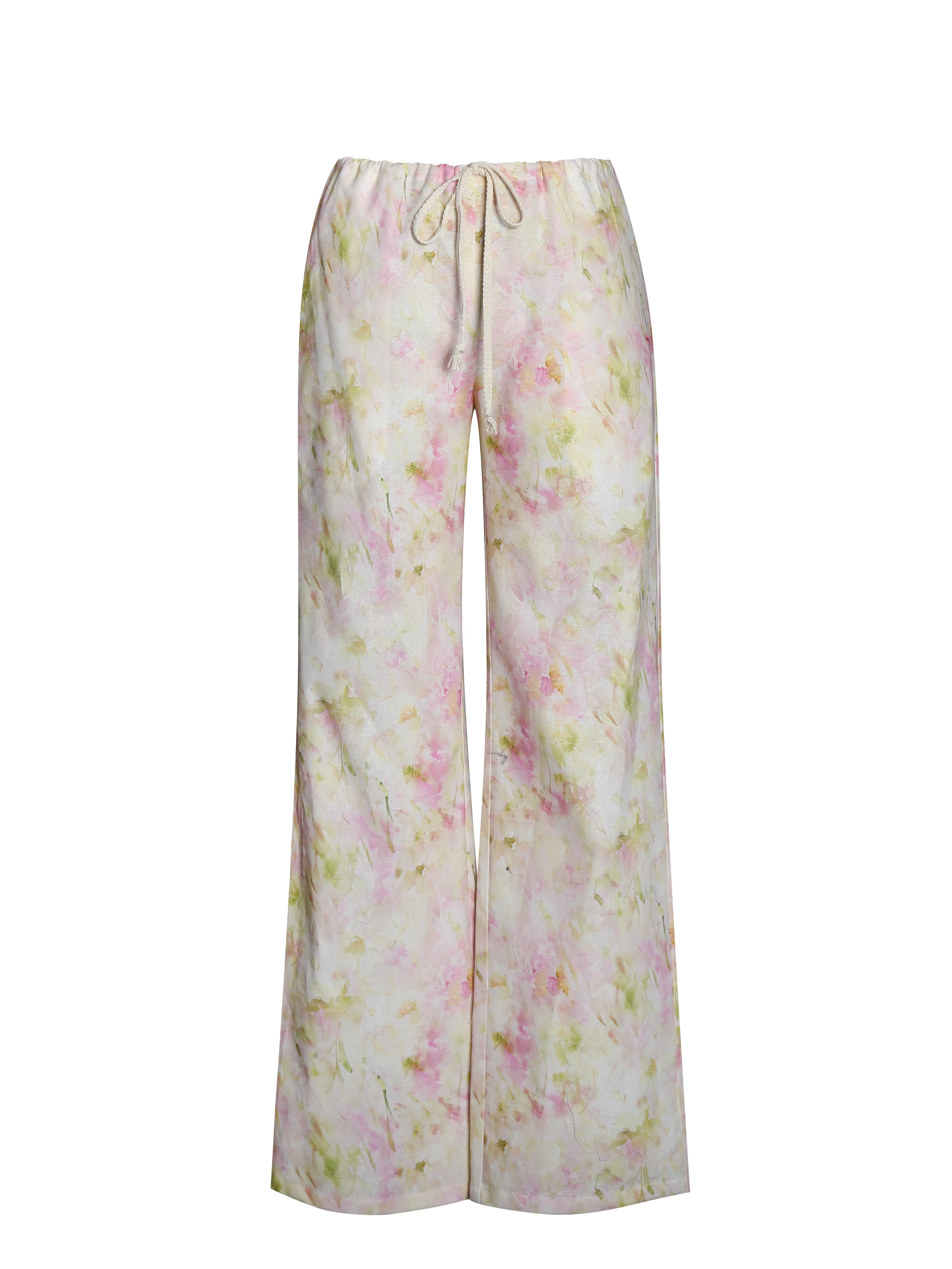 Laureen Pink Floral Print Linen Straight Pants