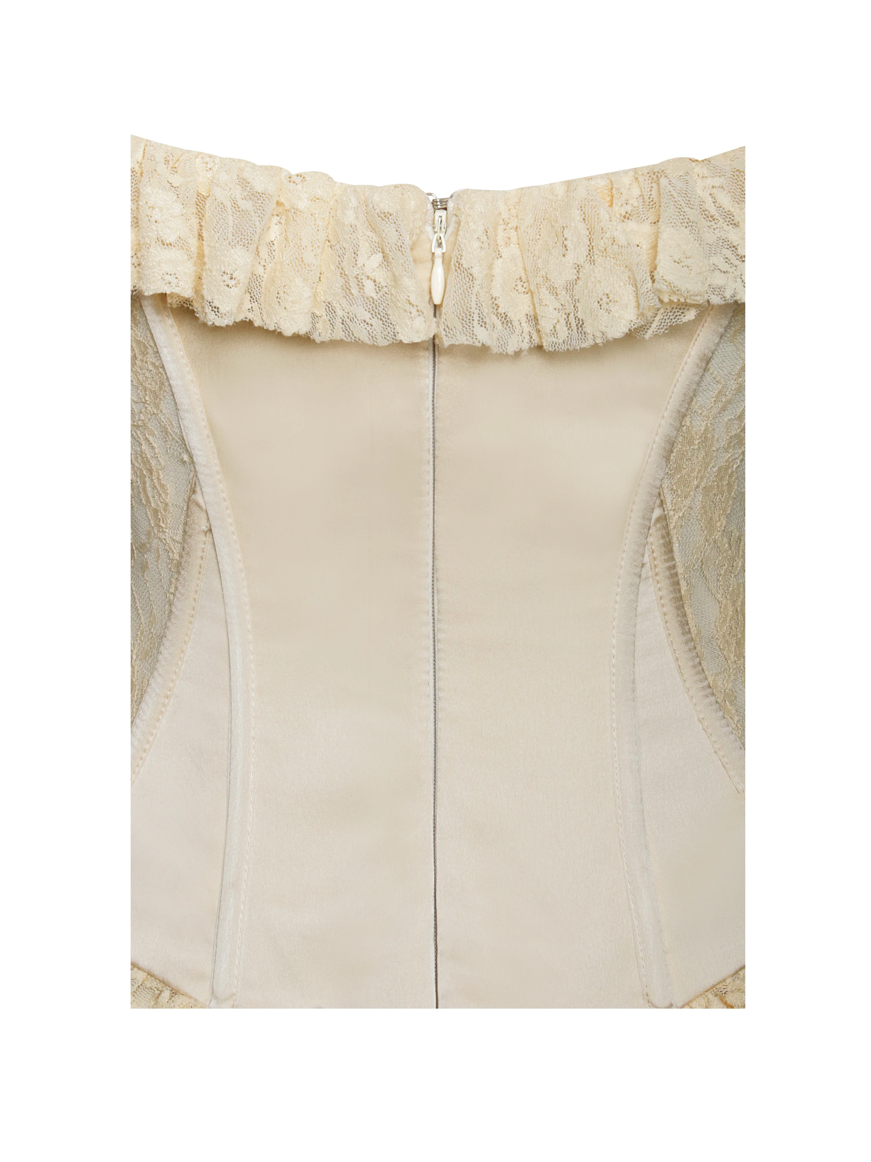 Ersilia Pale Yellow Satin Lace Peplum Corset Off Shoulder Maxi Dress