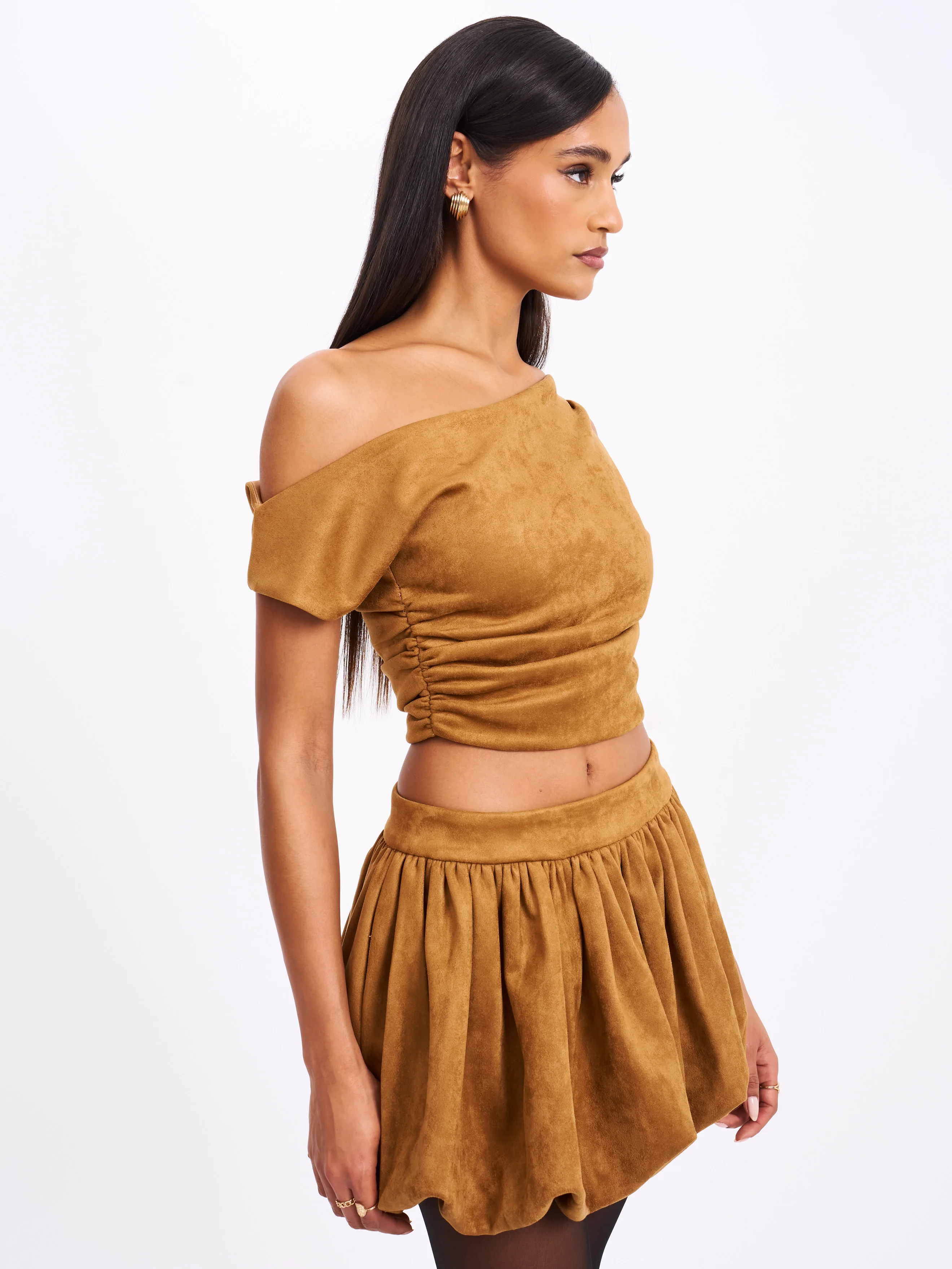 Yara Brown Suede Slash Neck Tank Top