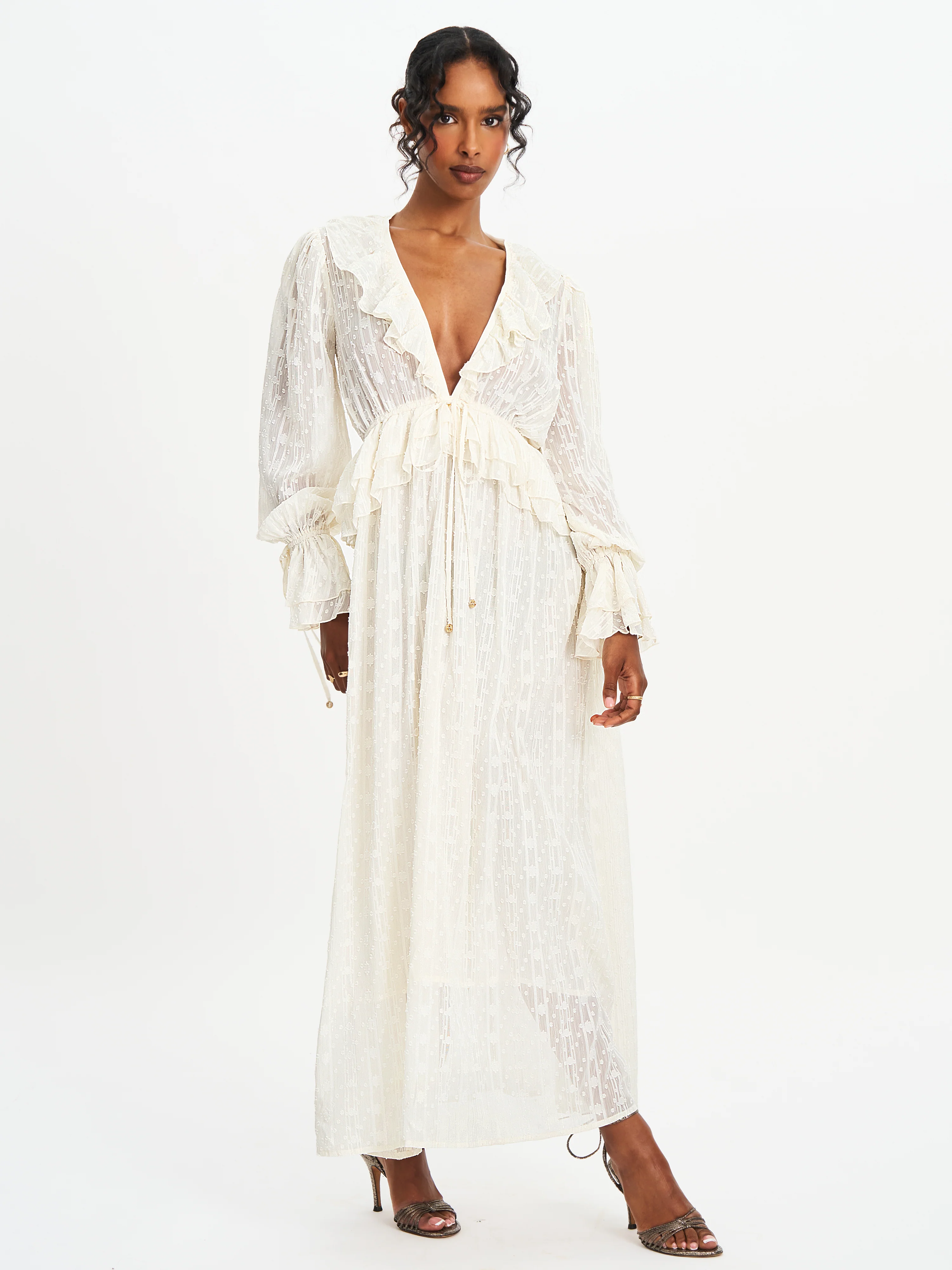 Safiya Jacquard Chiffon Long Sleeve Maxi Dress