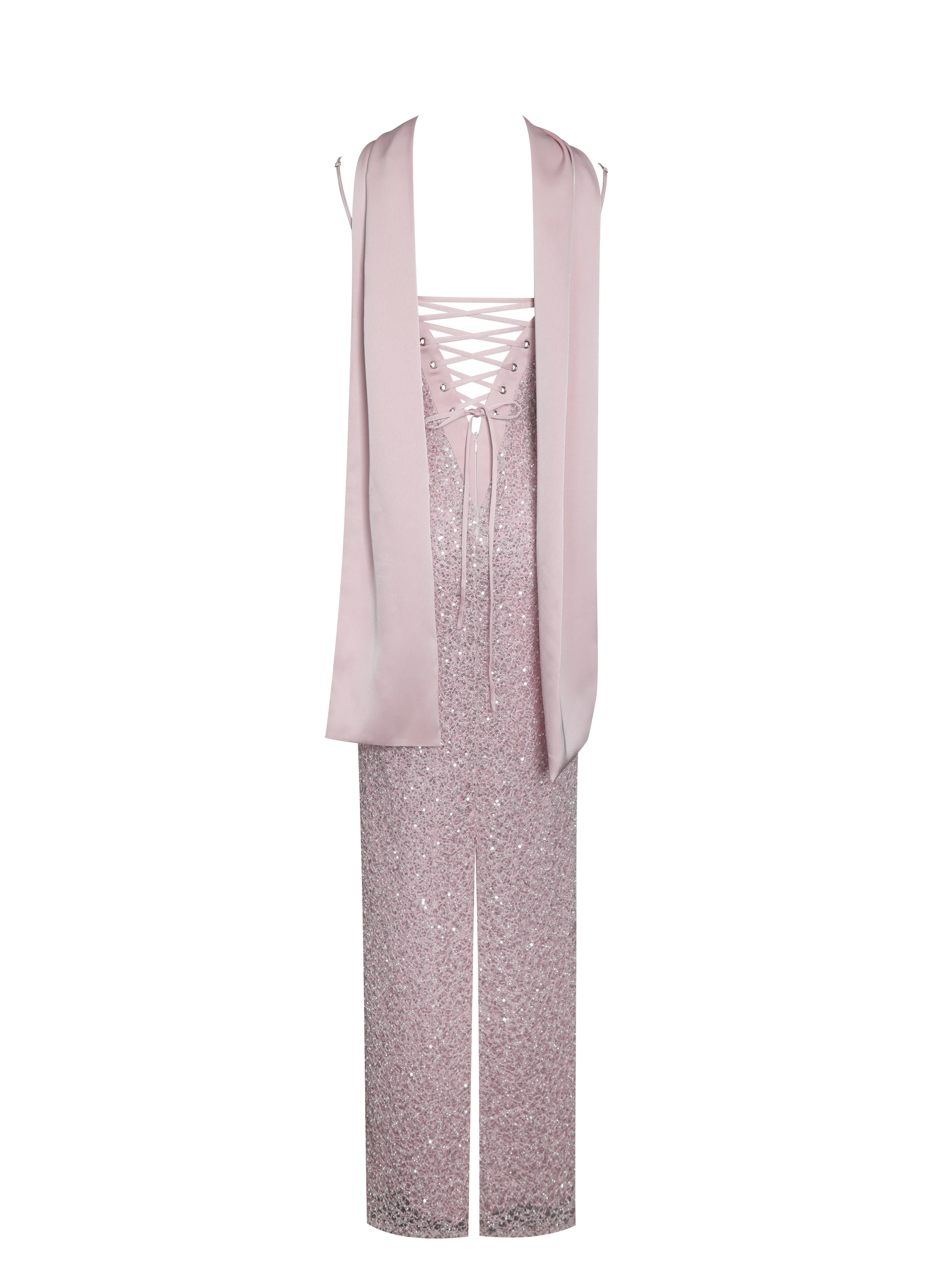 Raizel Pink Beaded Sequin Bodycon Gown with Scarf