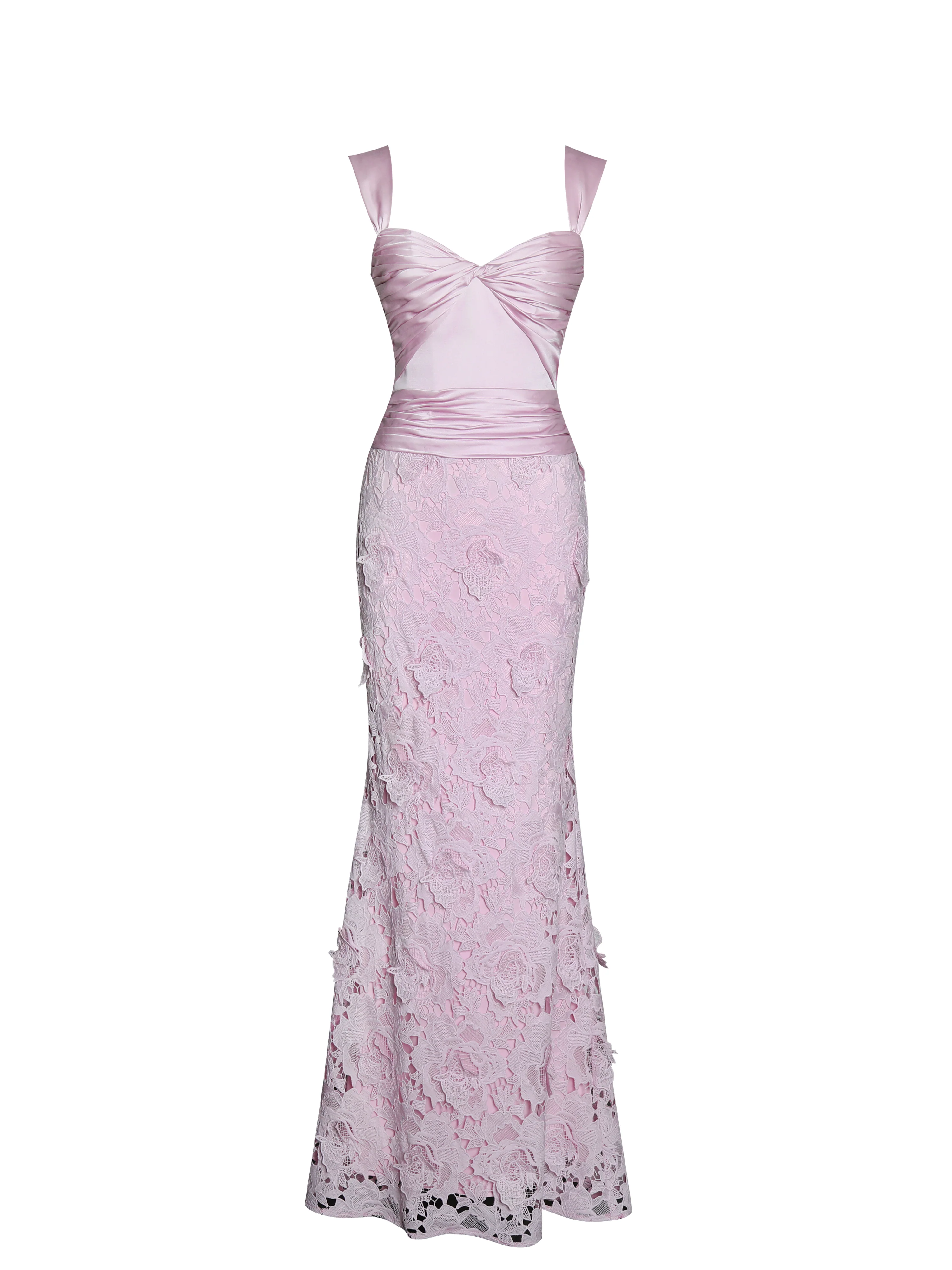 Dahlia Pink Floral Lace Mermaid Gown