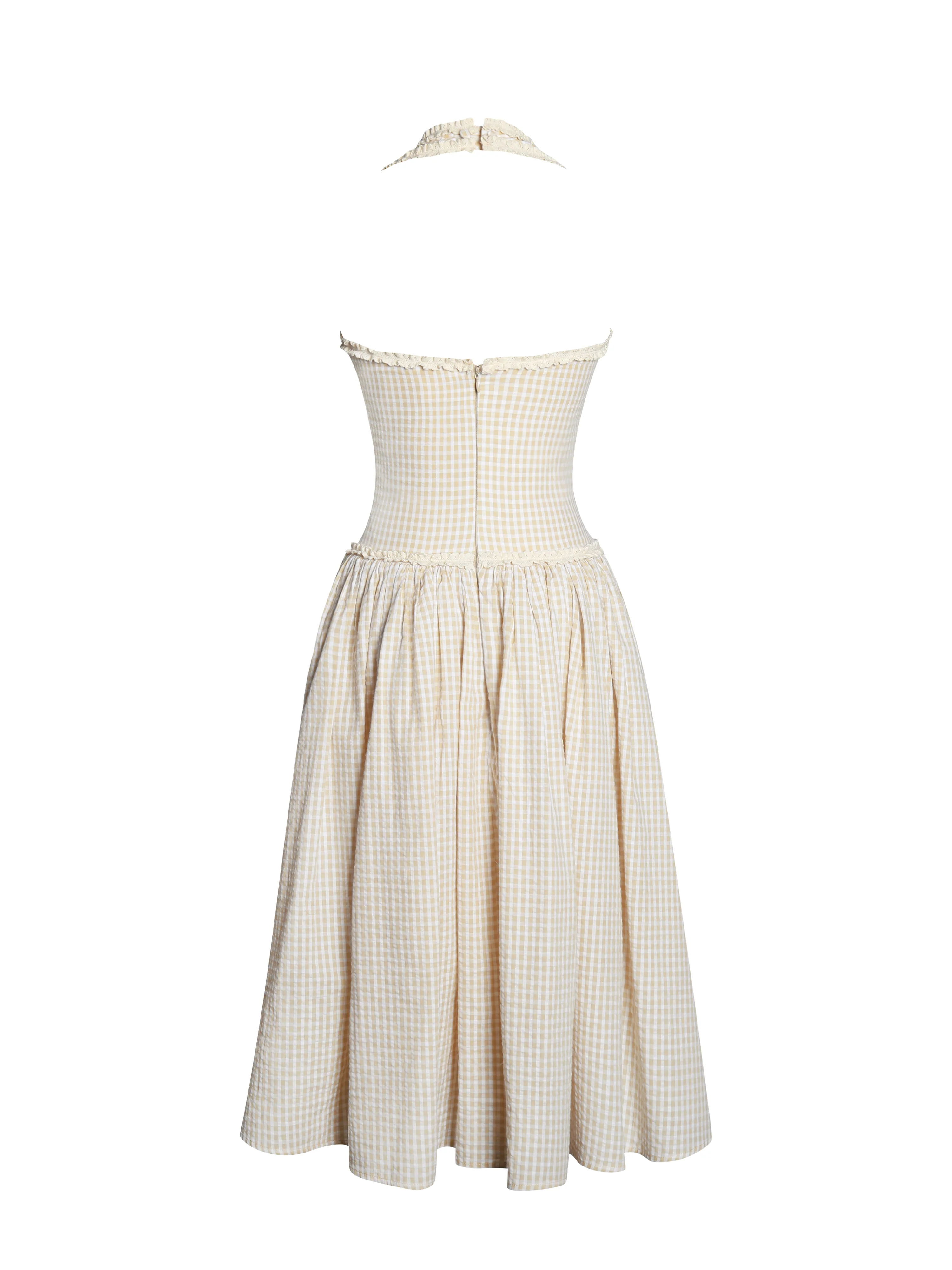 Idella Yellow Gingham U Neck Midi Dress