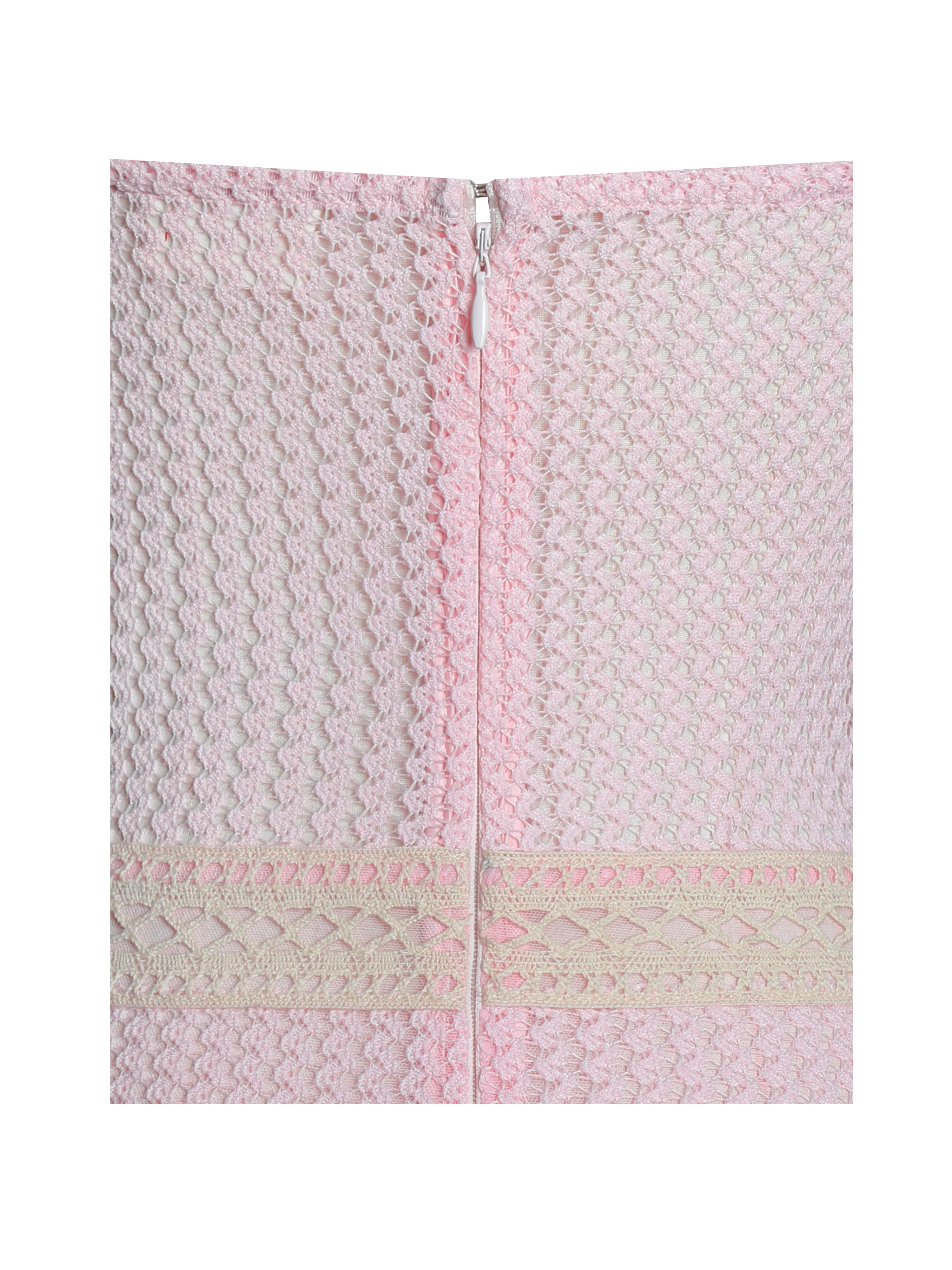 Pallas Pink Lace Trim Crochet Mermaid Maxi Dress