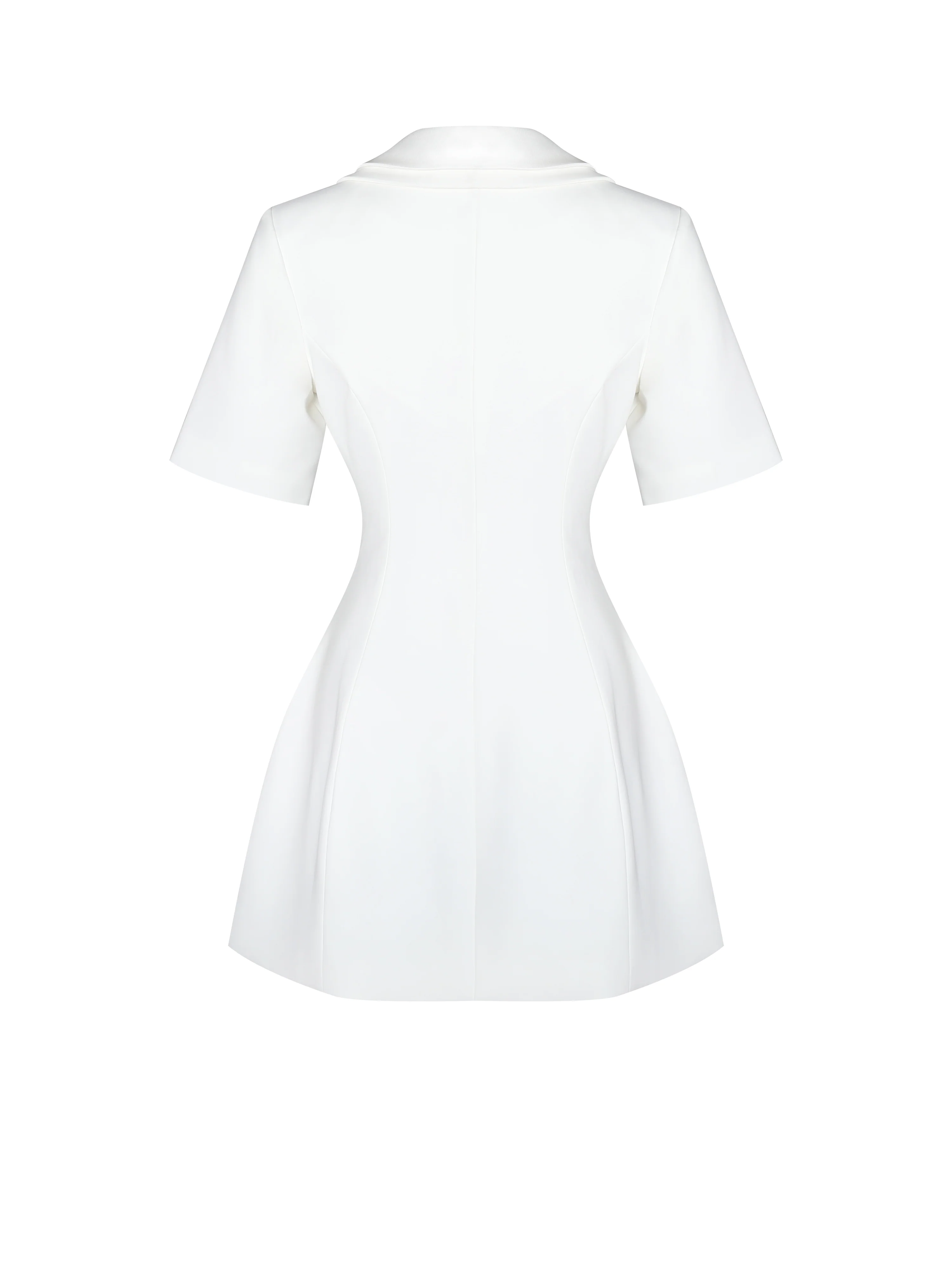 Madelina White Double Breast Satin Trim Blazer Dress
