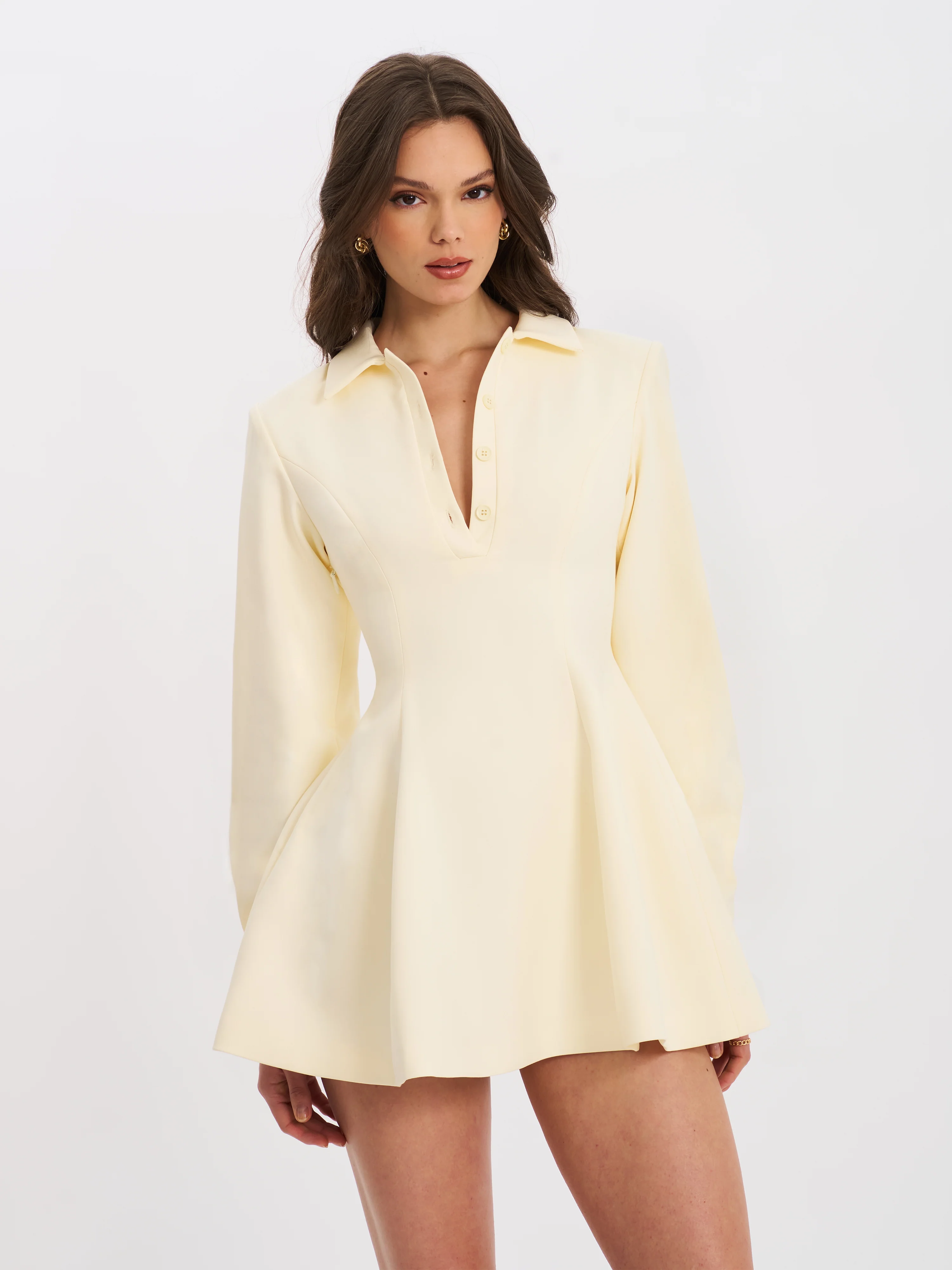 Obelia Off White Long Sleeve Polo Mini Dress