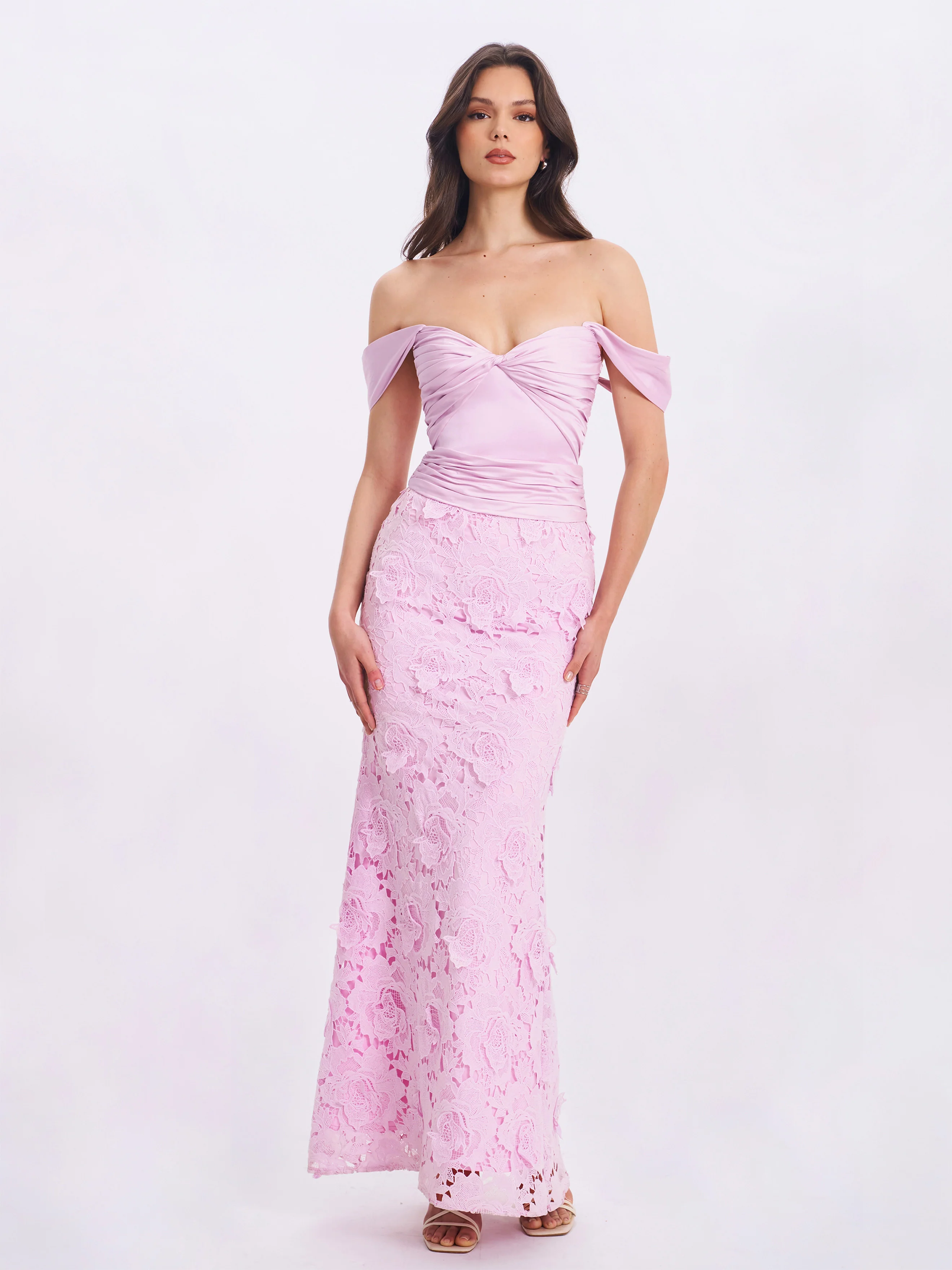 Dahlia Pink Floral Lace Mermaid Gown