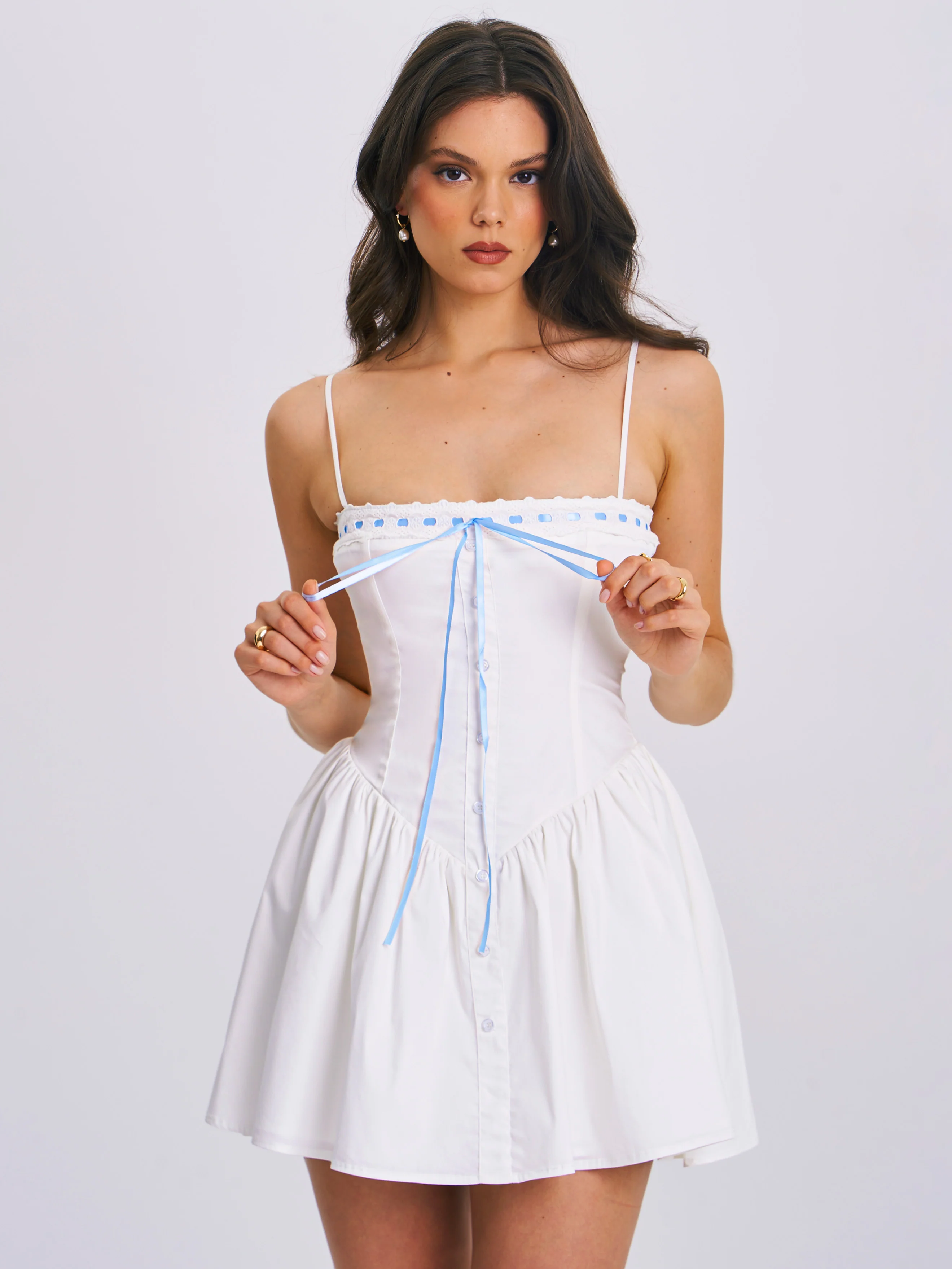 Malia Drop Waist Corset Lace Up Back Mini Dress