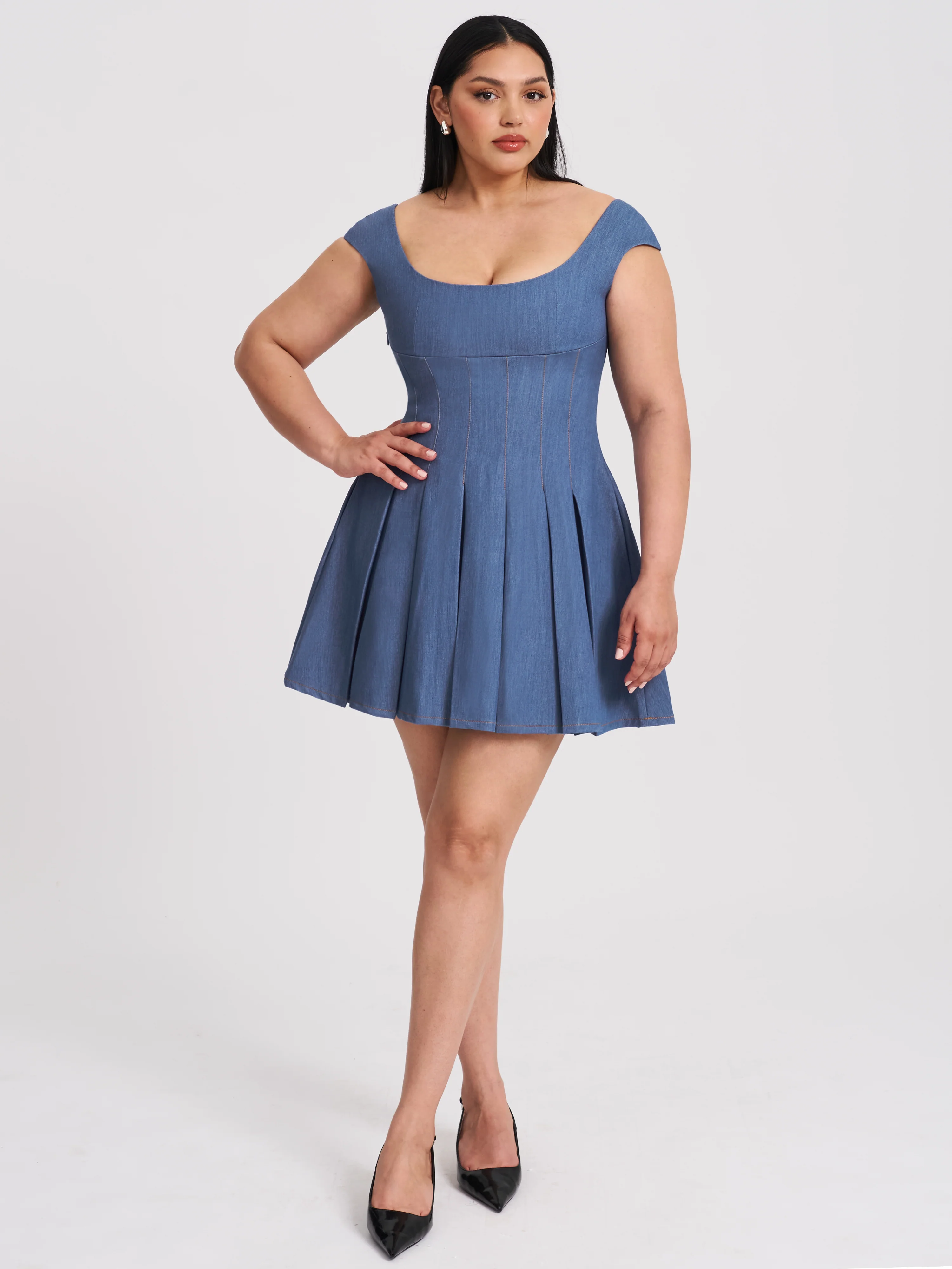 Sada Pleated Denim Mini Dress