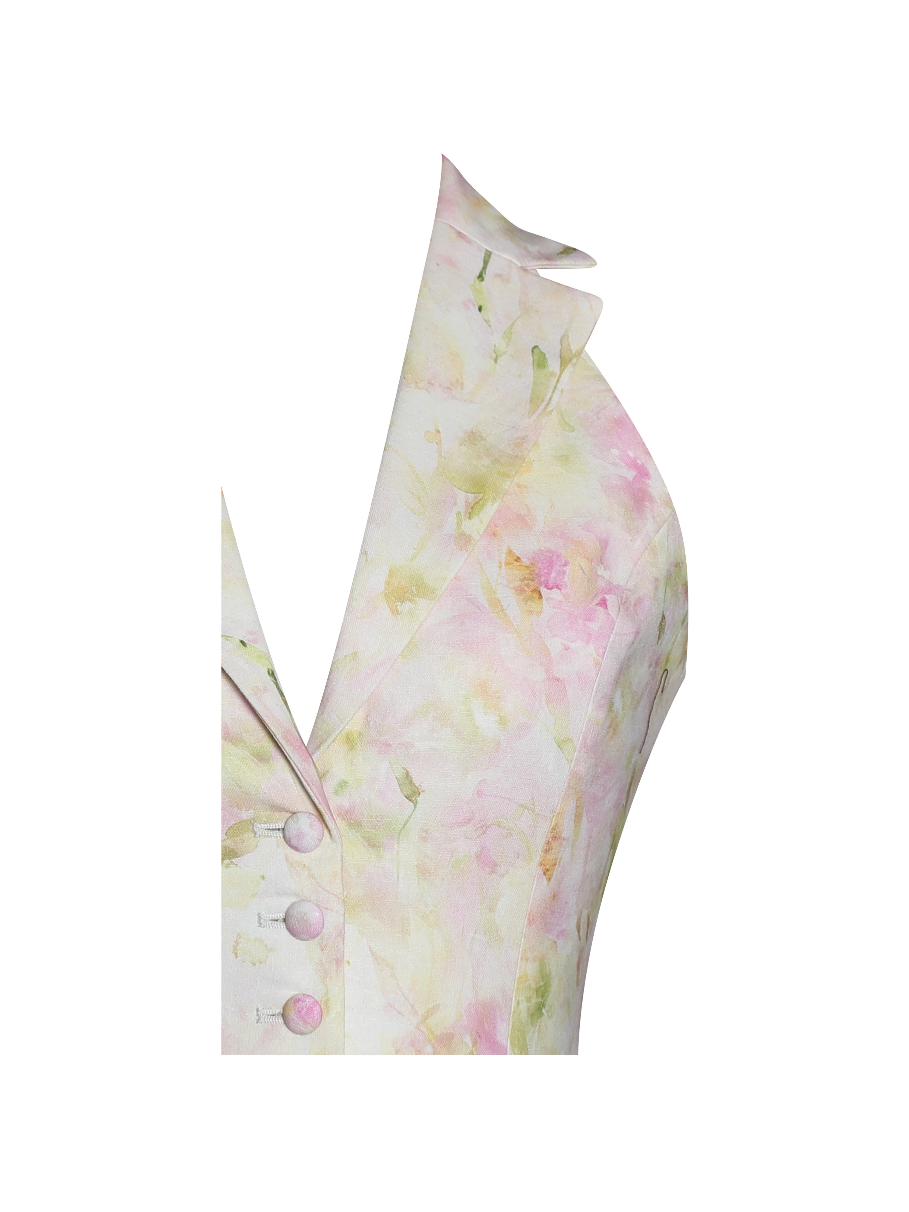 Lauren Pink Floral Print Ruched Back Linen Suit Vest