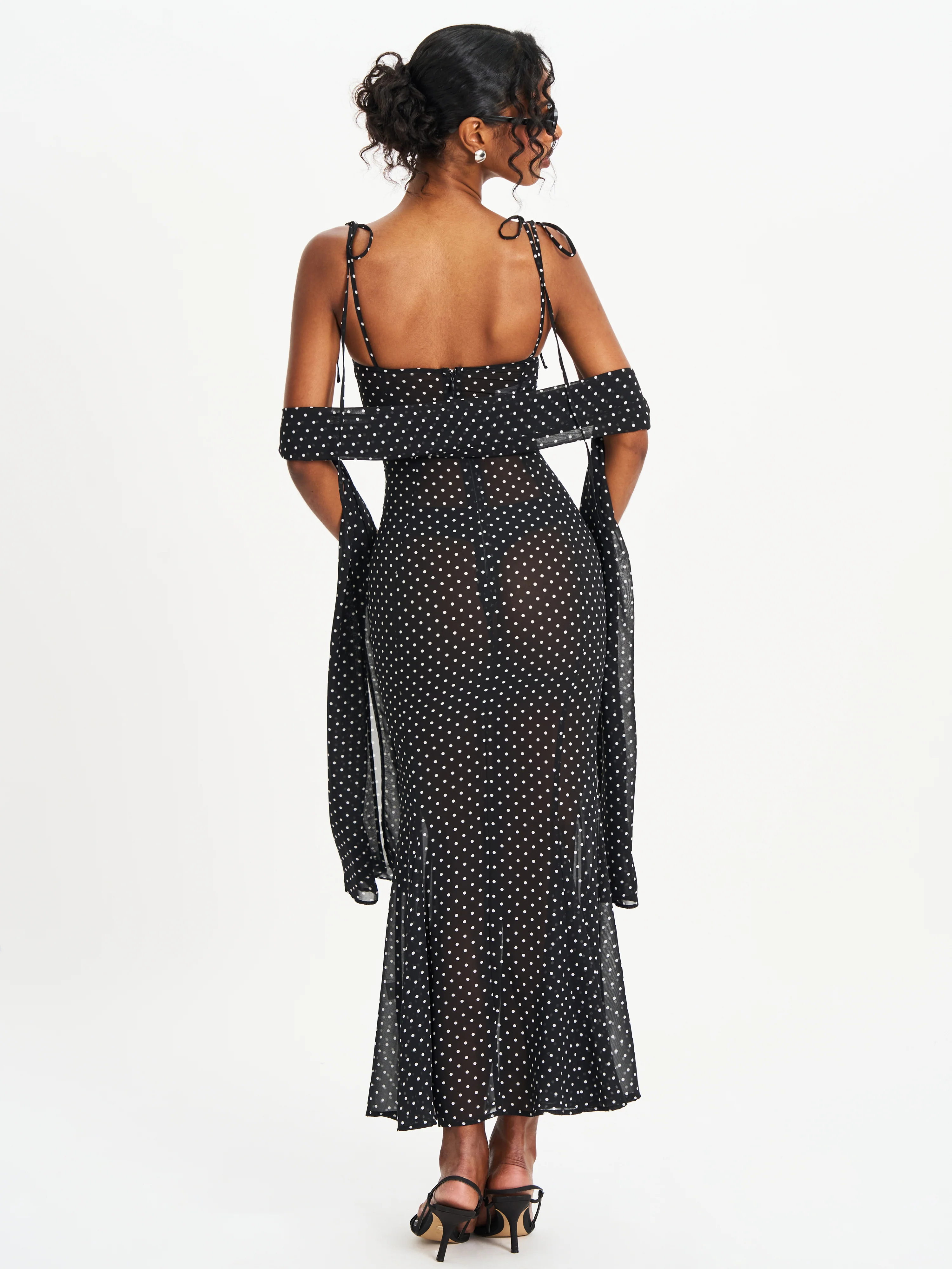 Yadira Black Base Polka Dot Chiffon Maxi Dress